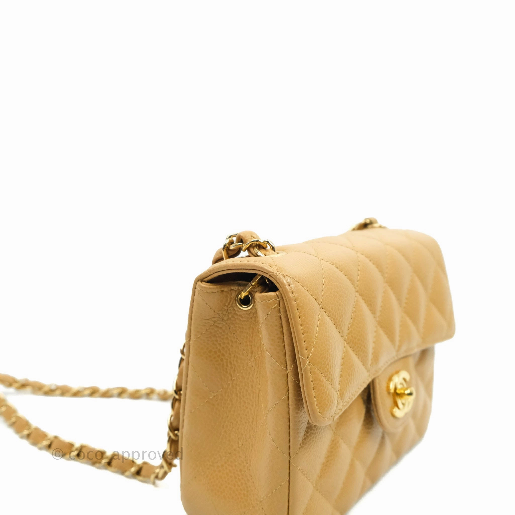 Chanel Vintage Quilted Mini Square Dark Beige Caviar 24K Gold Hardware