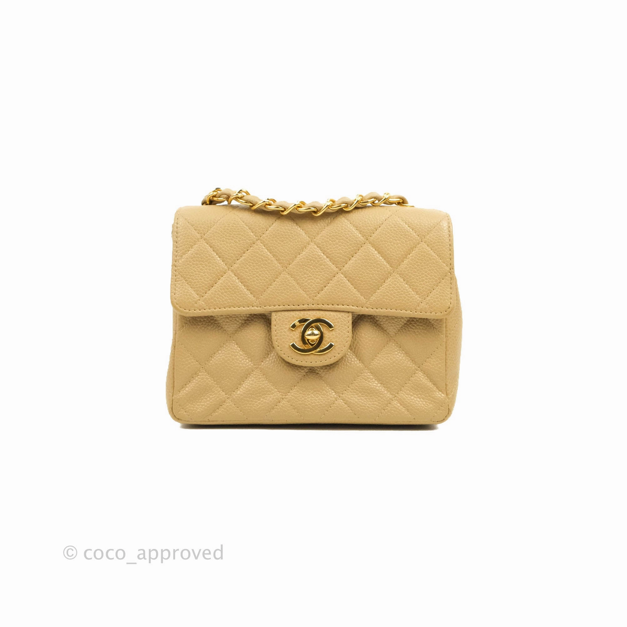Chanel Vintage Quilted Mini Square Dark Beige Caviar 24K Gold Hardware