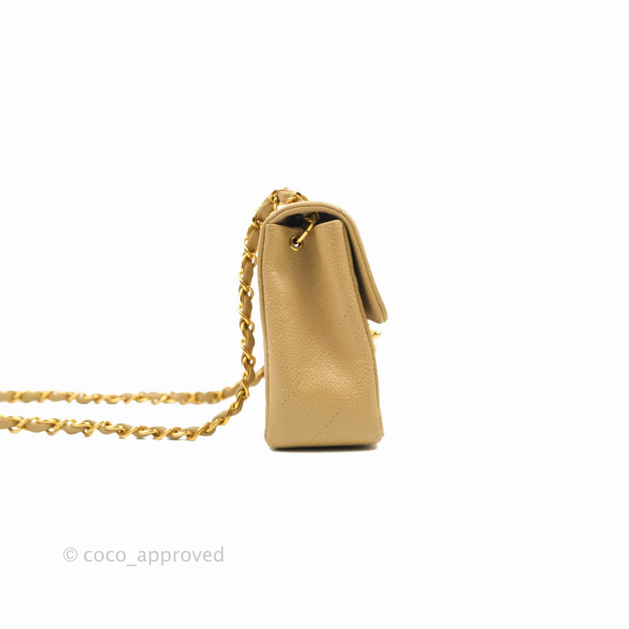 Chanel Vintage Quilted Mini Square Dark Beige Caviar 24K Gold Hardware