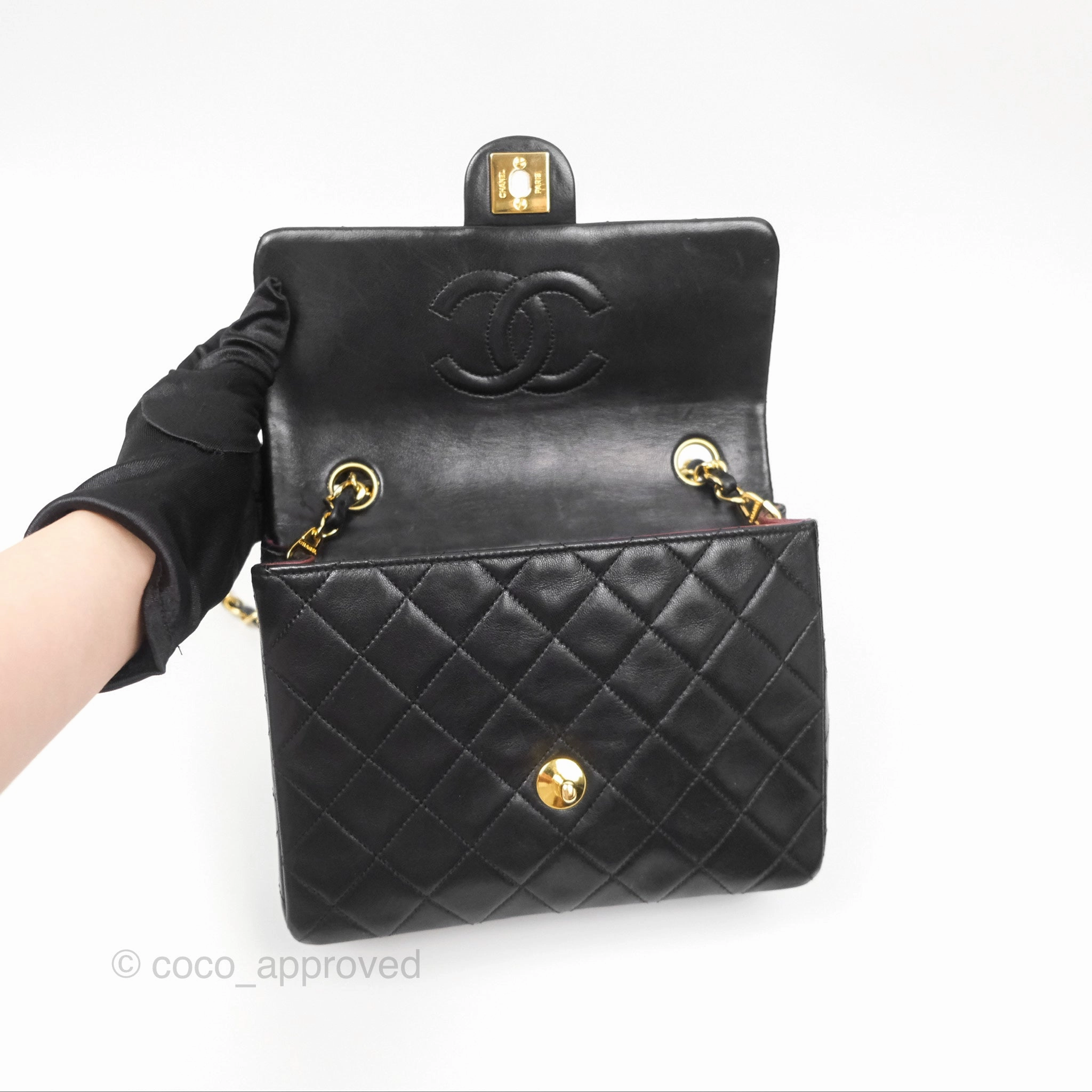 Chanel Vintage Square Flap Bag Black Lambskin 24K Gold Hardware
