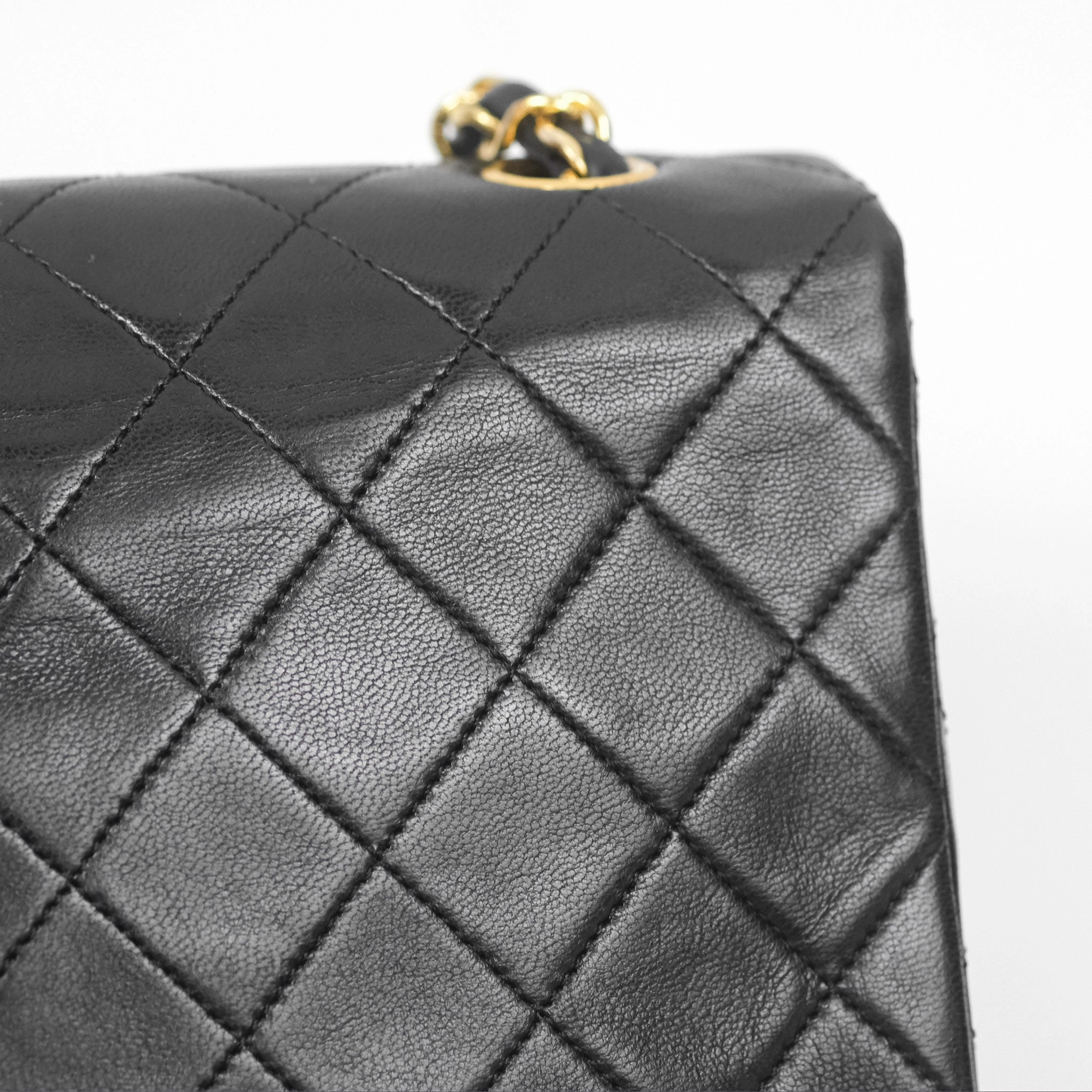 Chanel Vintage Square Flap Bag Black Lambskin 24K Gold Hardware