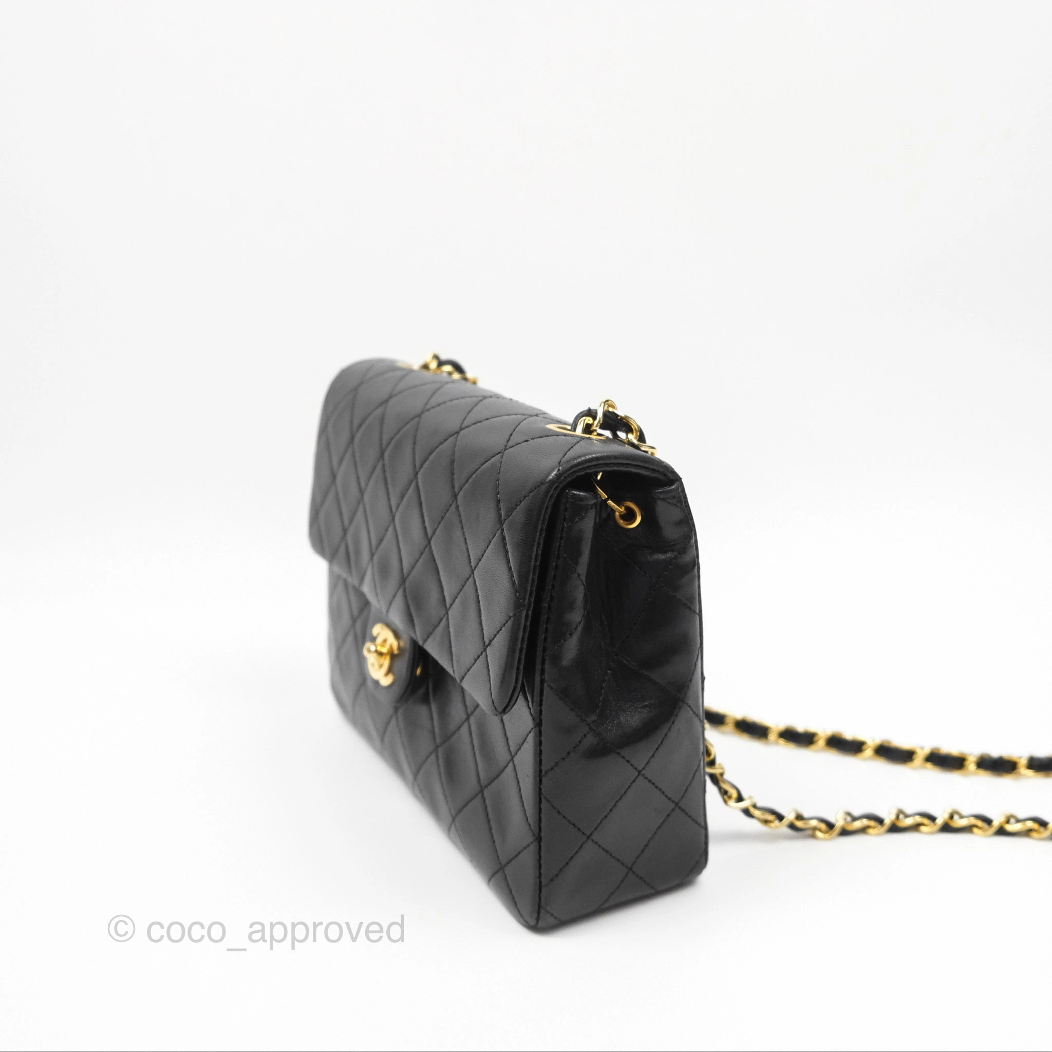 Chanel Vintage Square Flap Bag Black Lambskin 24K Gold Hardware