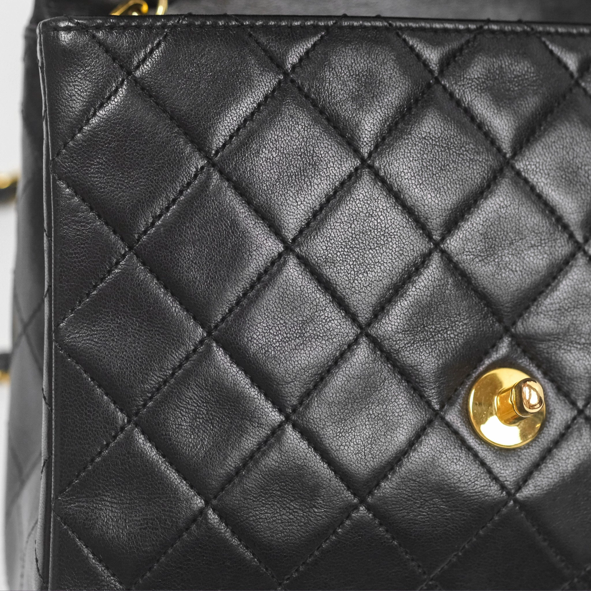 Chanel Vintage Square Flap Bag Black Lambskin 24K Gold Hardware