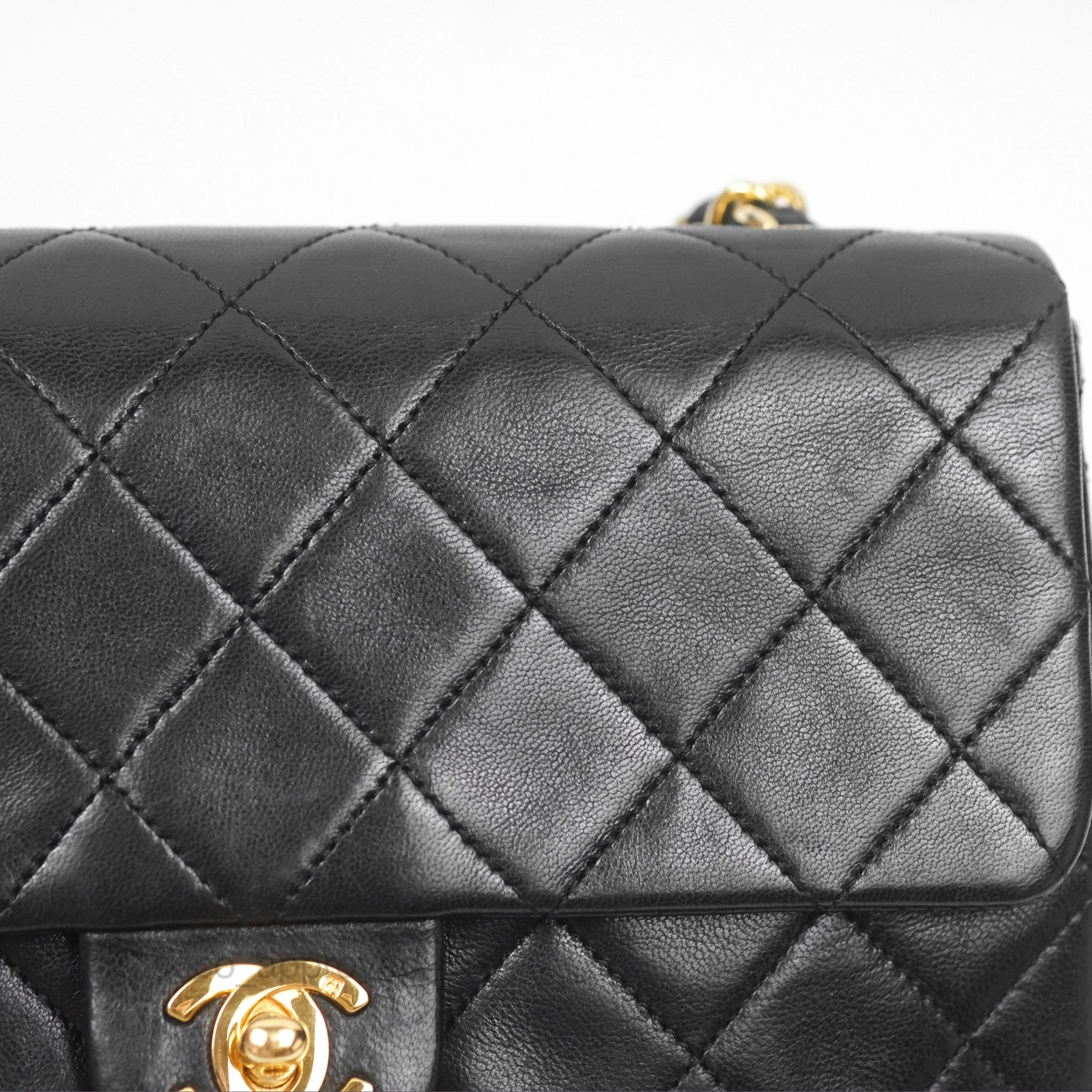 Chanel Vintage Square Flap Bag Black Lambskin 24K Gold Hardware