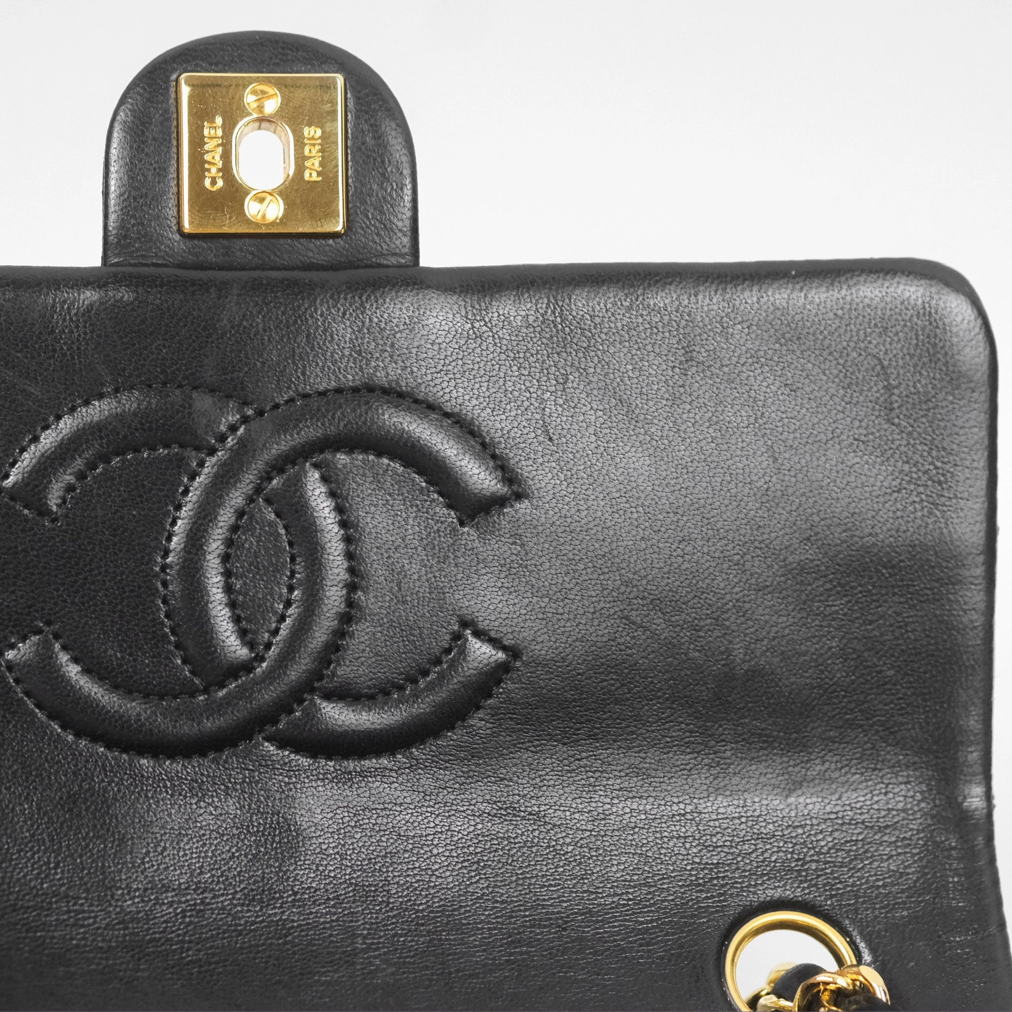 Chanel Vintage Square Flap Bag Black Lambskin 24K Gold Hardware