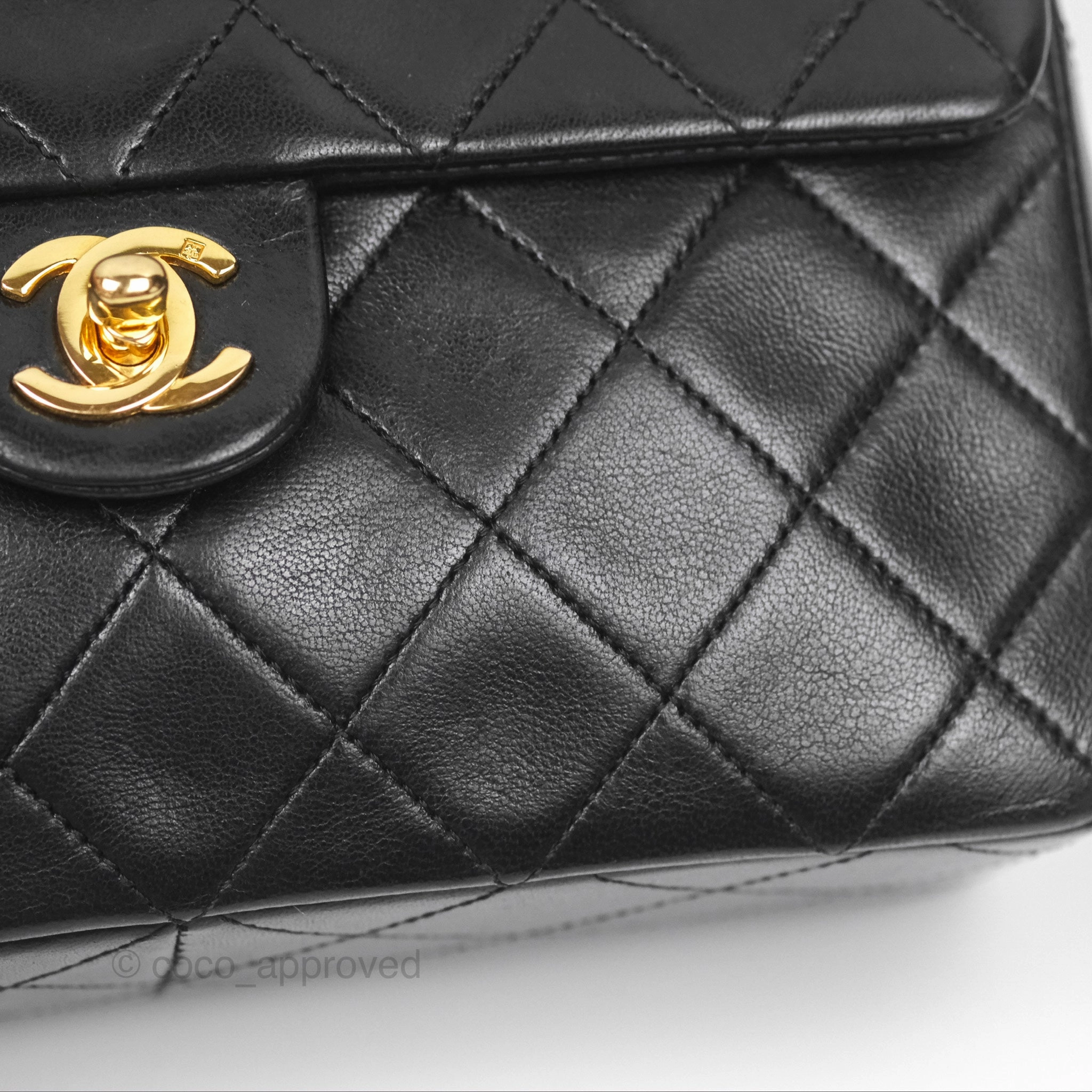 Chanel Vintage Square Flap Bag Black Lambskin 24K Gold Hardware