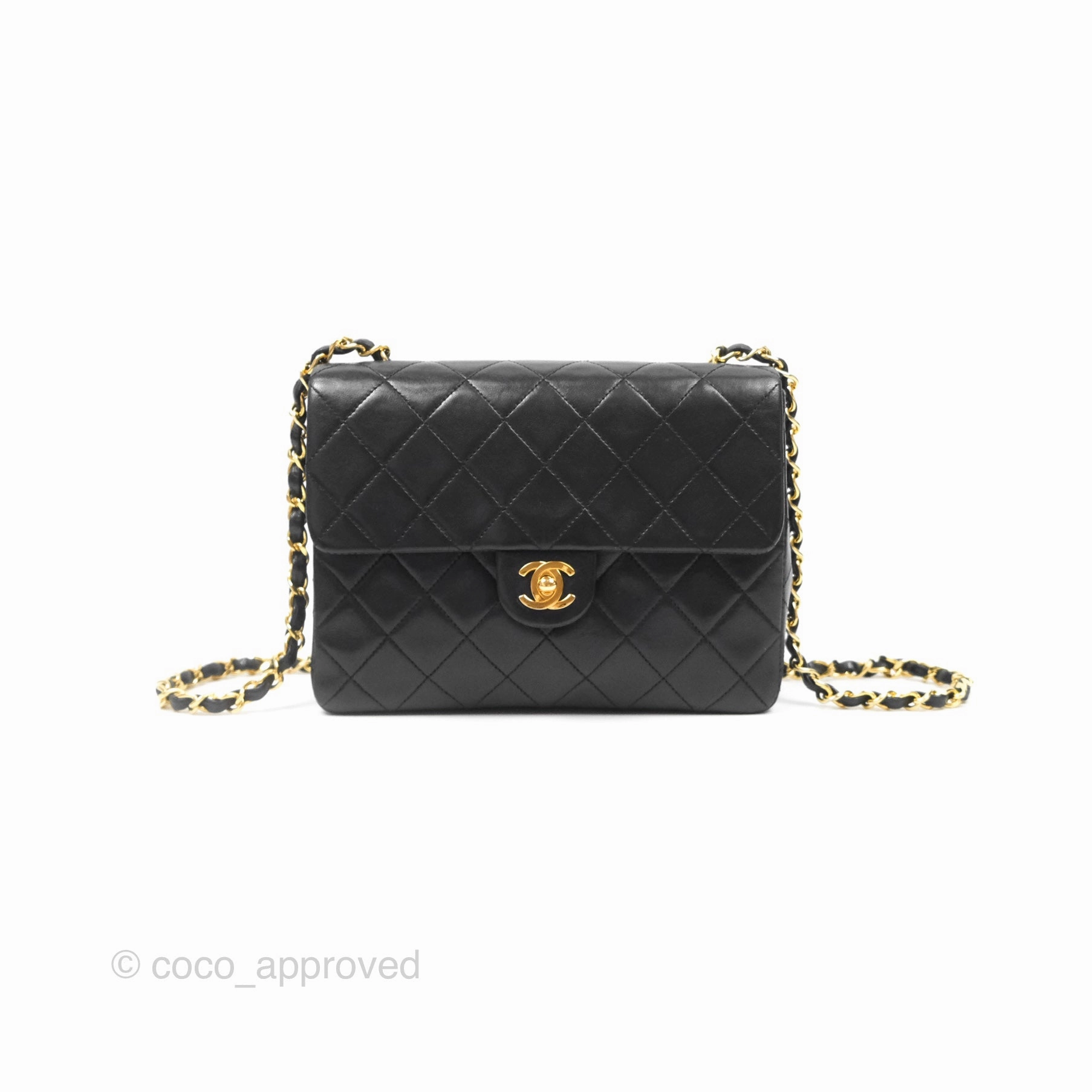 Chanel Vintage Square Flap Bag Black Lambskin 24K Gold Hardware