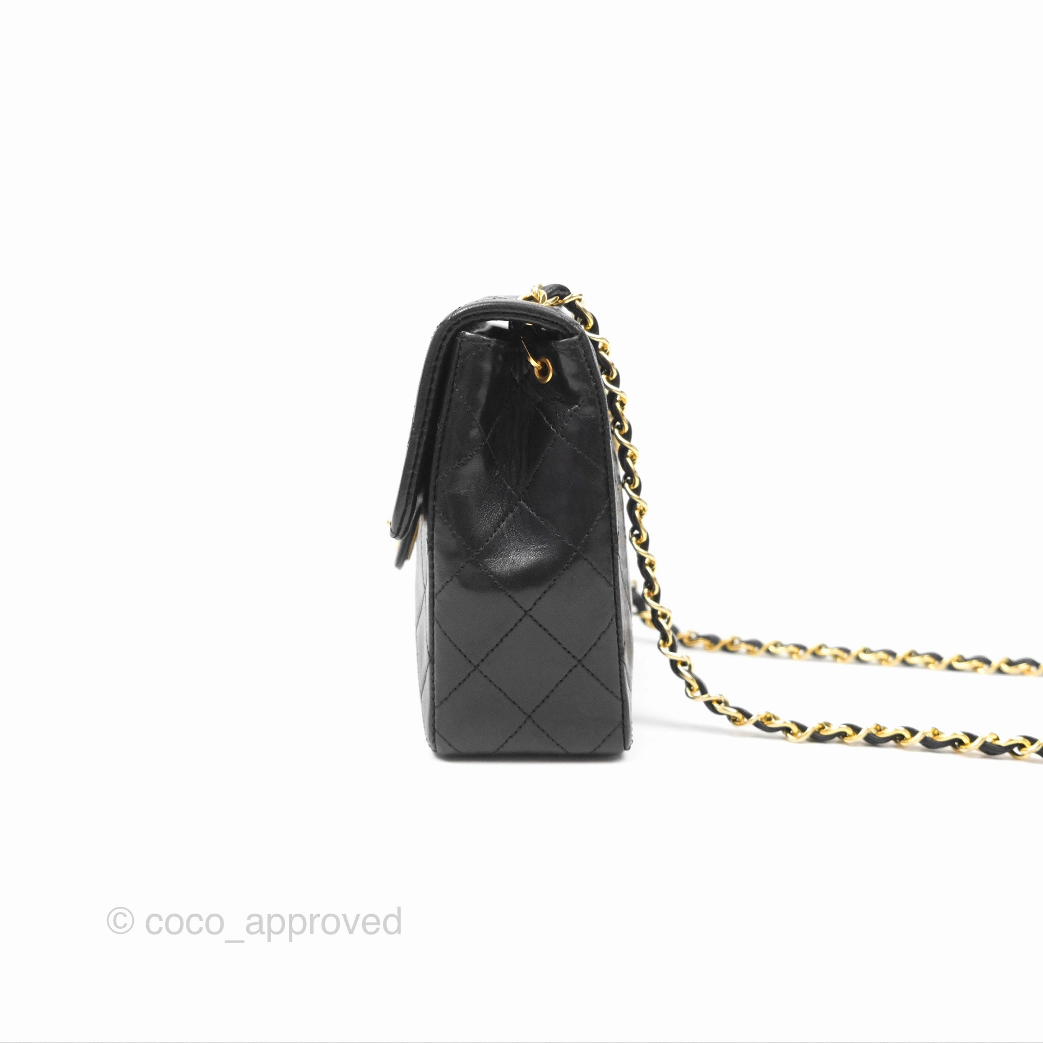 Chanel Vintage Square Flap Bag Black Lambskin 24K Gold Hardware