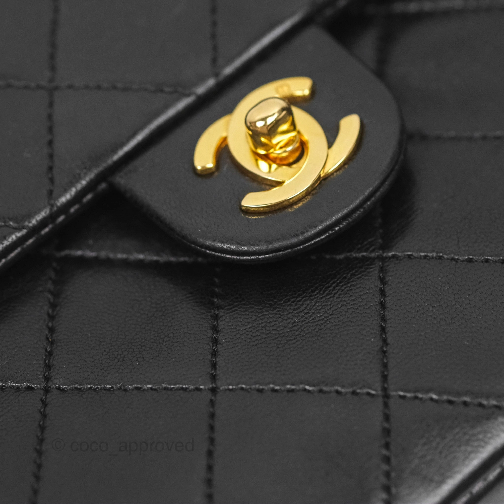 Chanel Vintage Square Flap Bag Black Lambskin 24K Gold Hardware