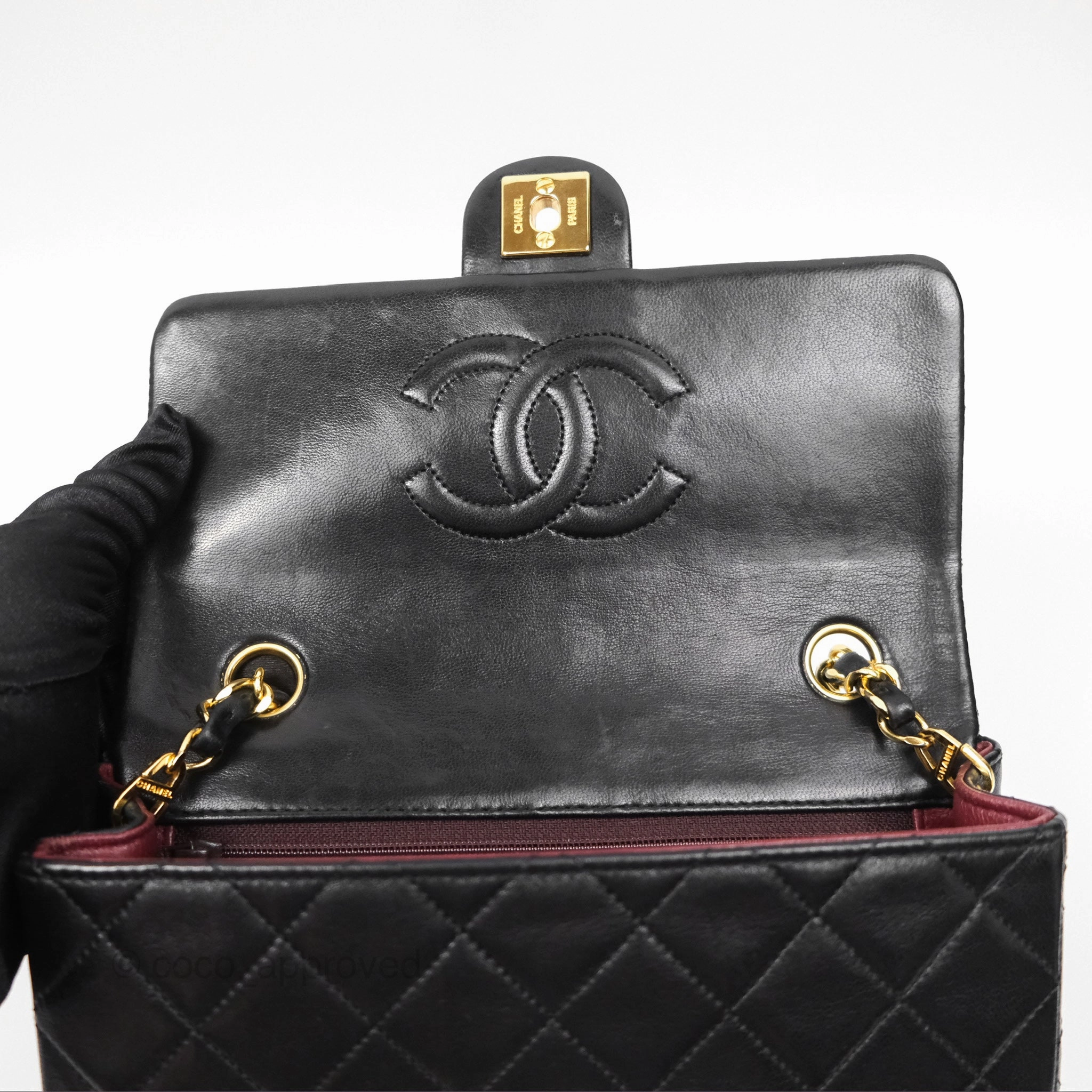 Chanel Vintage Square Flap Bag Black Lambskin 24K Gold Hardware