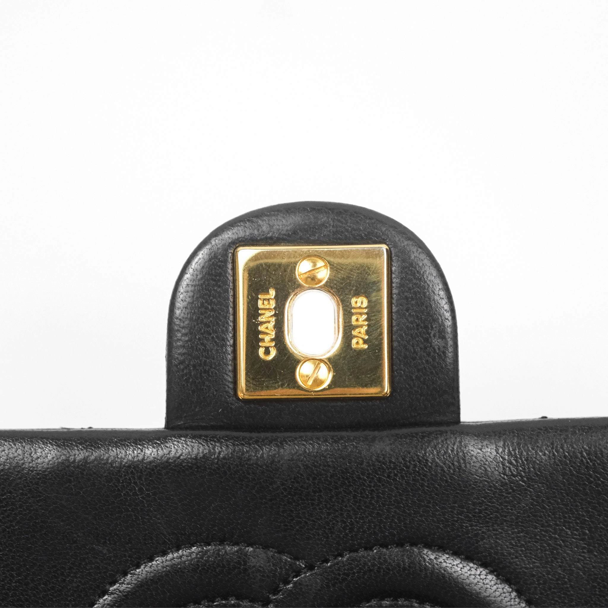 Chanel Vintage Square Flap Bag Black Lambskin 24K Gold Hardware