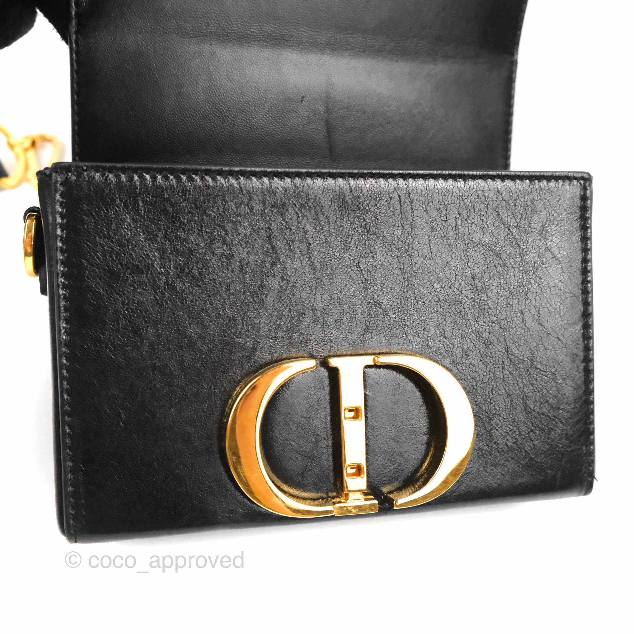 Christian Dior 30 Montaigne Box Bag Black Shiny Clinked Lambskin Gold Hardware