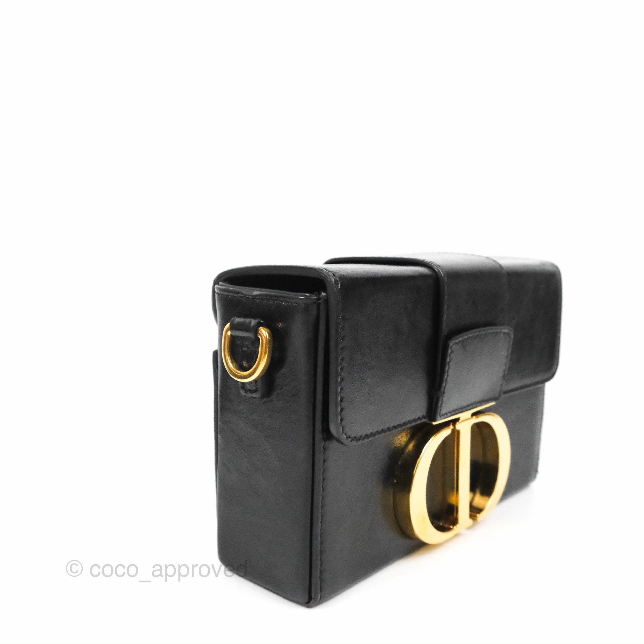 Christian Dior 30 Montaigne Box Bag Black Shiny Clinked Lambskin Gold Hardware