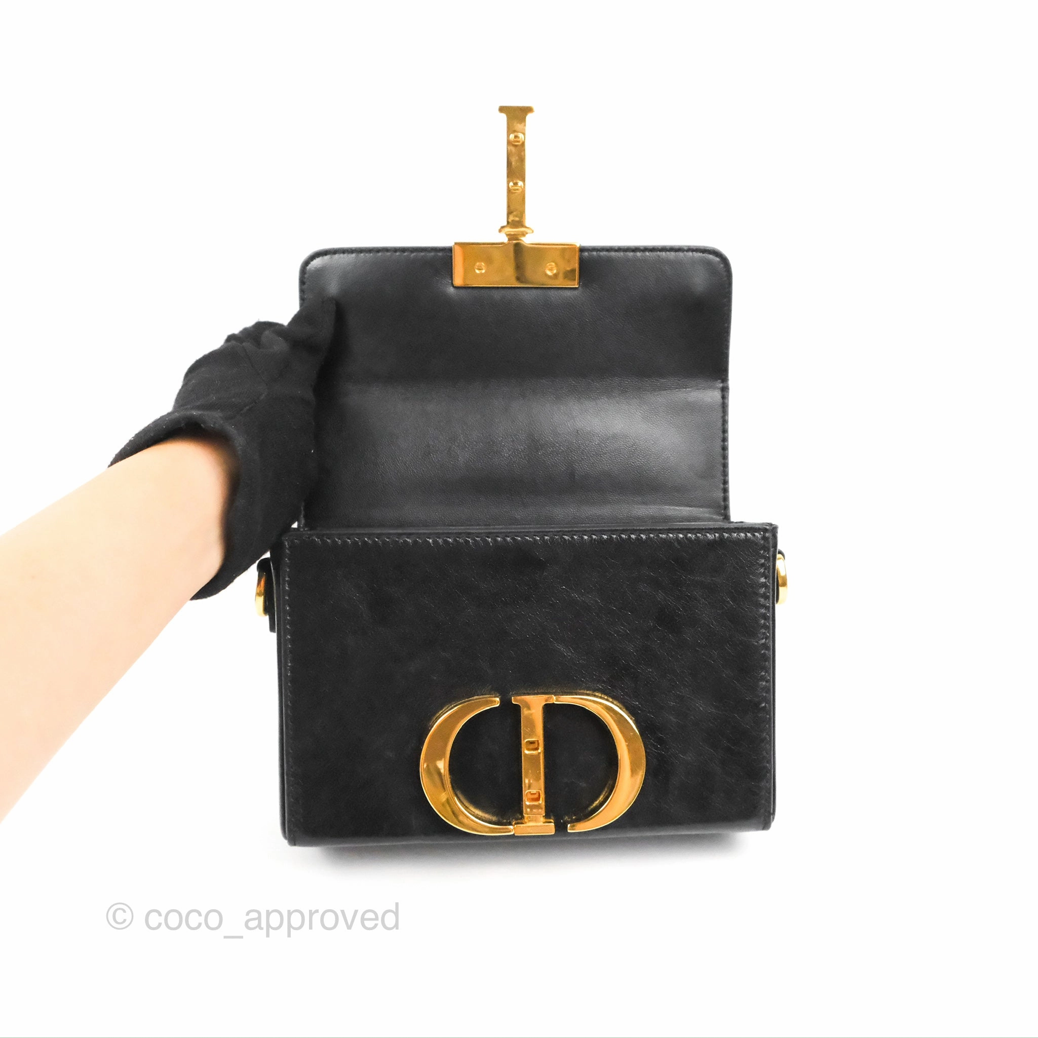 Christian Dior 30 Montaigne Box Bag Black Shiny Clinked Lambskin Gold Hardware