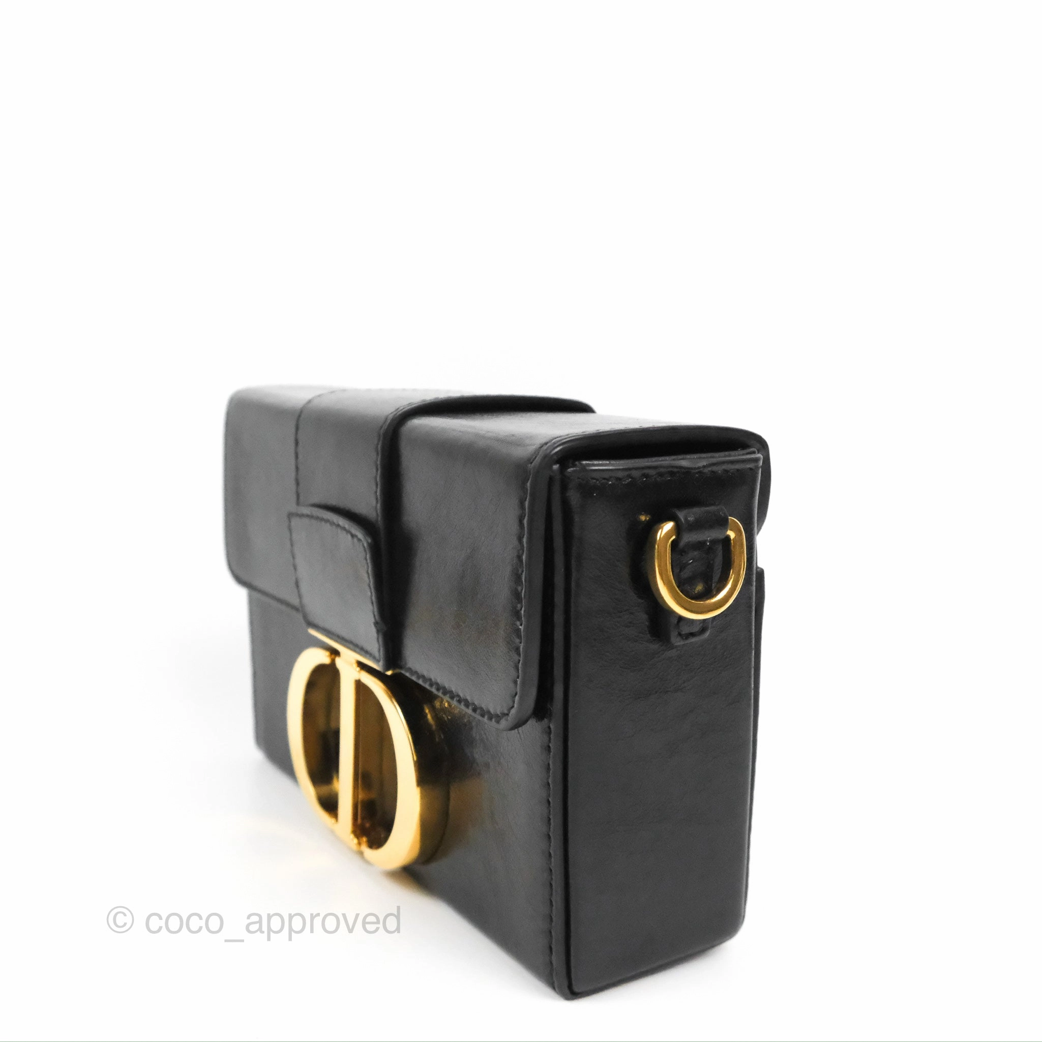Christian Dior 30 Montaigne Box Bag Black Shiny Clinked Lambskin Gold Hardware