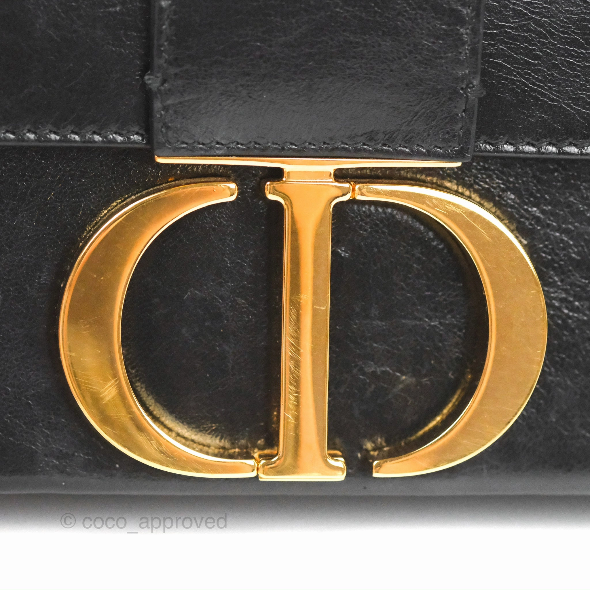 Christian Dior 30 Montaigne Box Bag Black Shiny Clinked Lambskin Gold Hardware