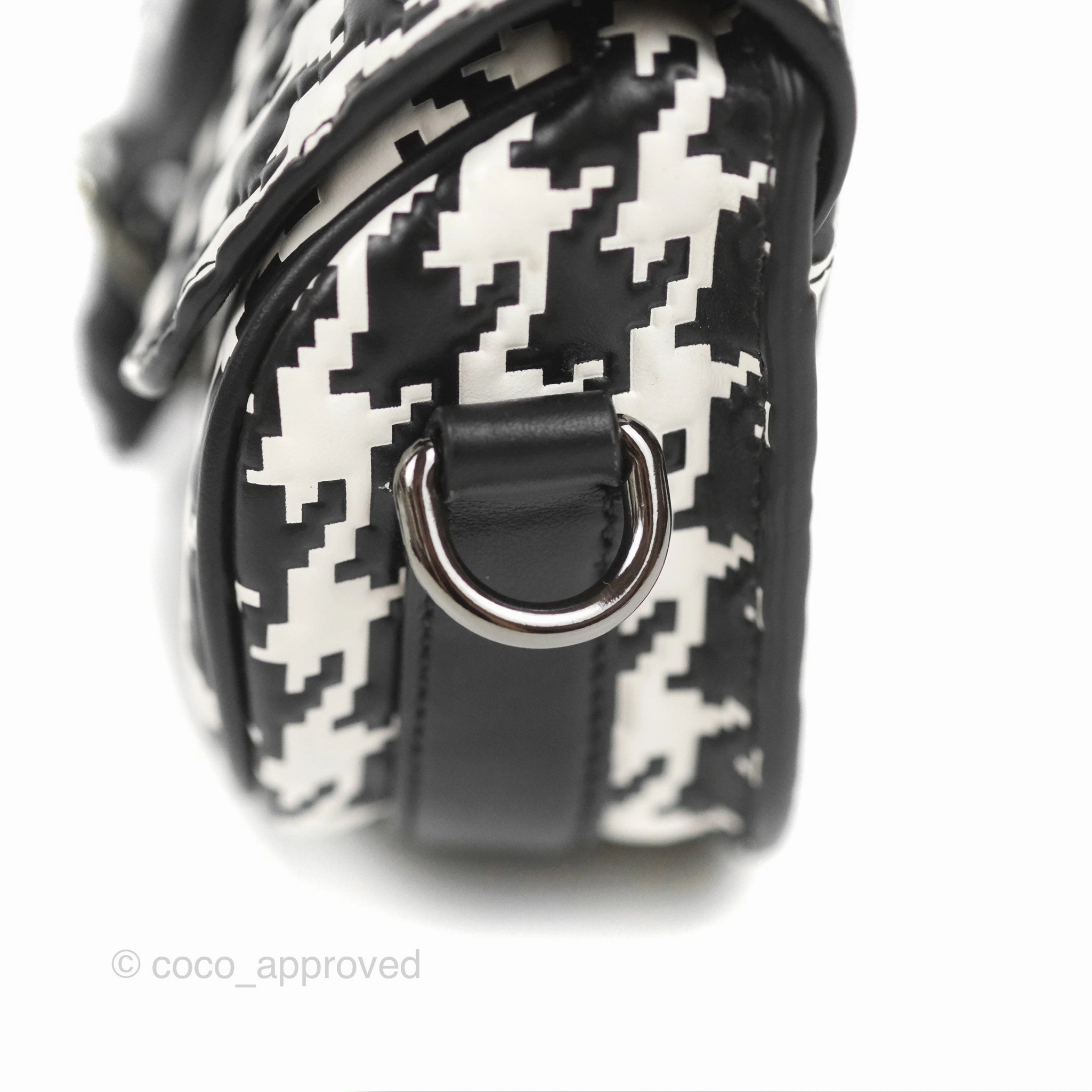 Christian Dior Bobby East-West Bag Black And White Houndstooth Embossed Calfskin