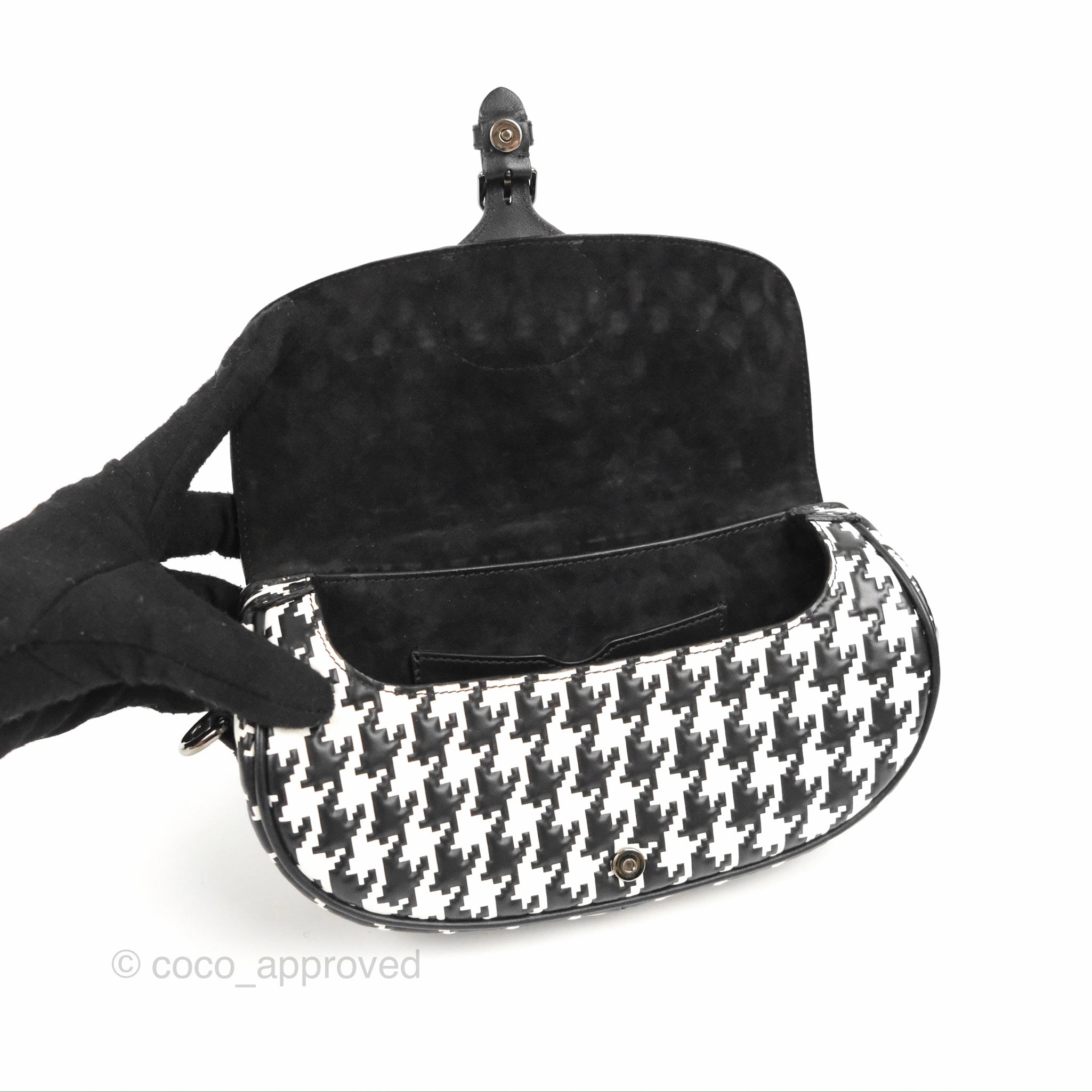 Christian Dior Bobby East-West Bag Black And White Houndstooth Embossed Calfskin