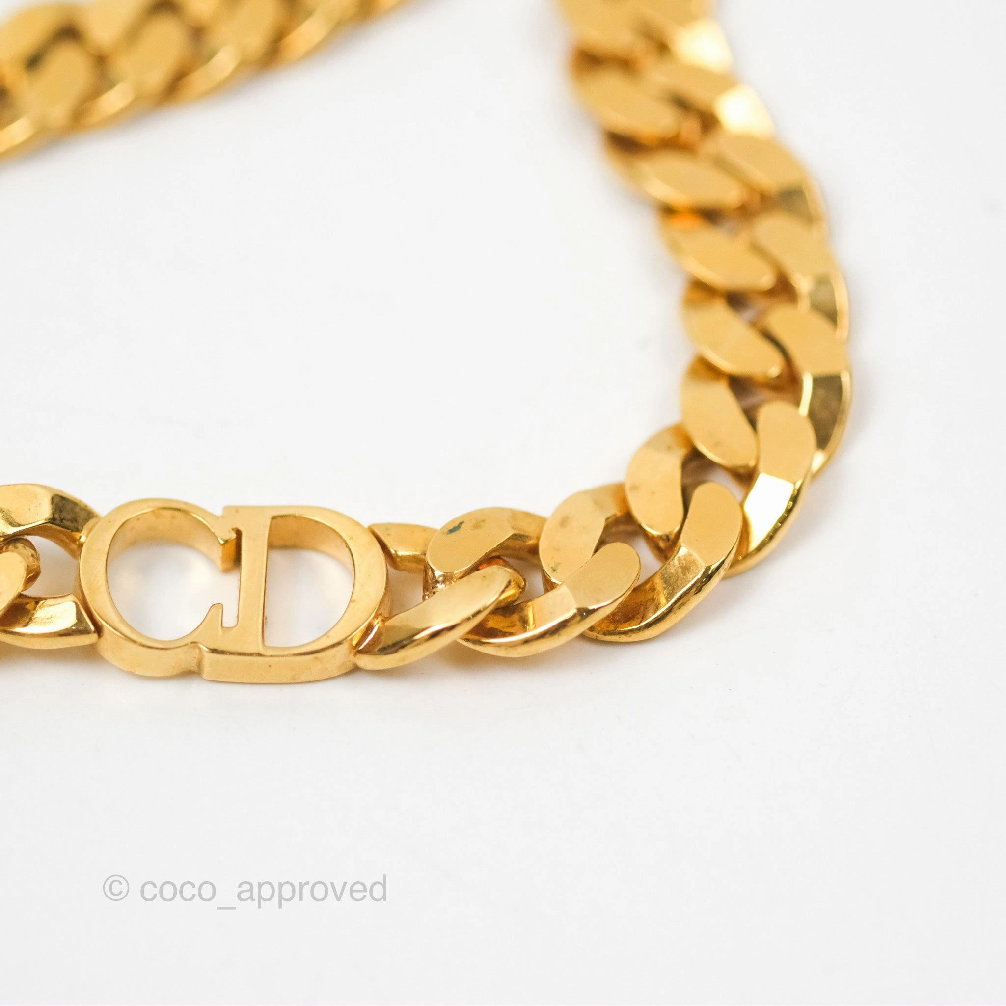 Christian Dior CD Chain Choker Necklace Gold Tone