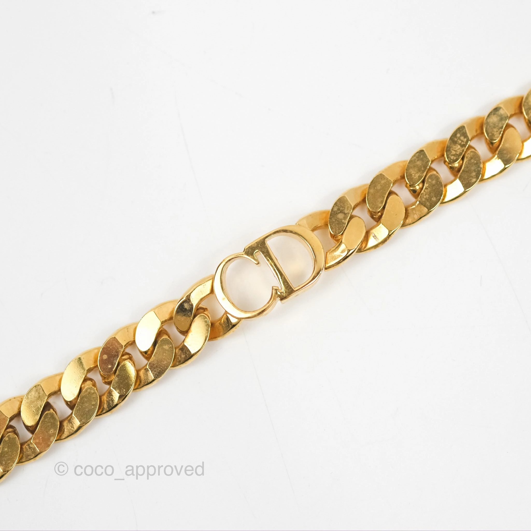 Christian Dior CD Chain Choker Necklace Gold Tone