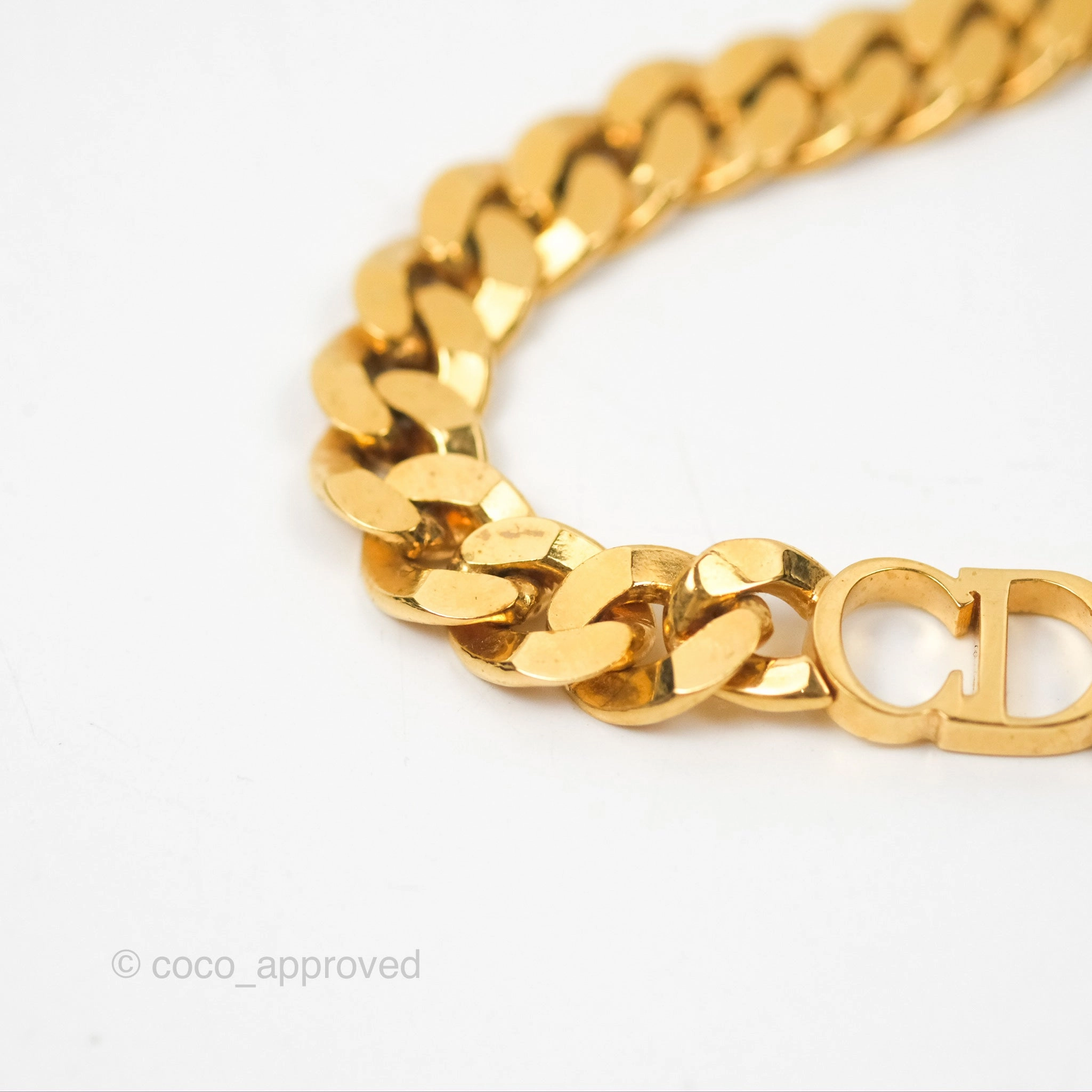 Christian Dior CD Chain Choker Necklace Gold Tone