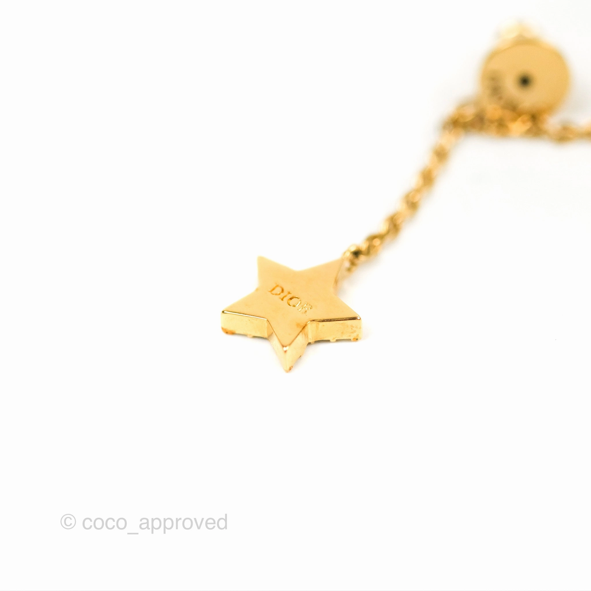 Christian Dior CD Crystal Star Chain Drop Earrings Gold Tone