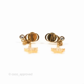 Christian Dior CD Crystal Star Chain Drop Earrings Gold Tone