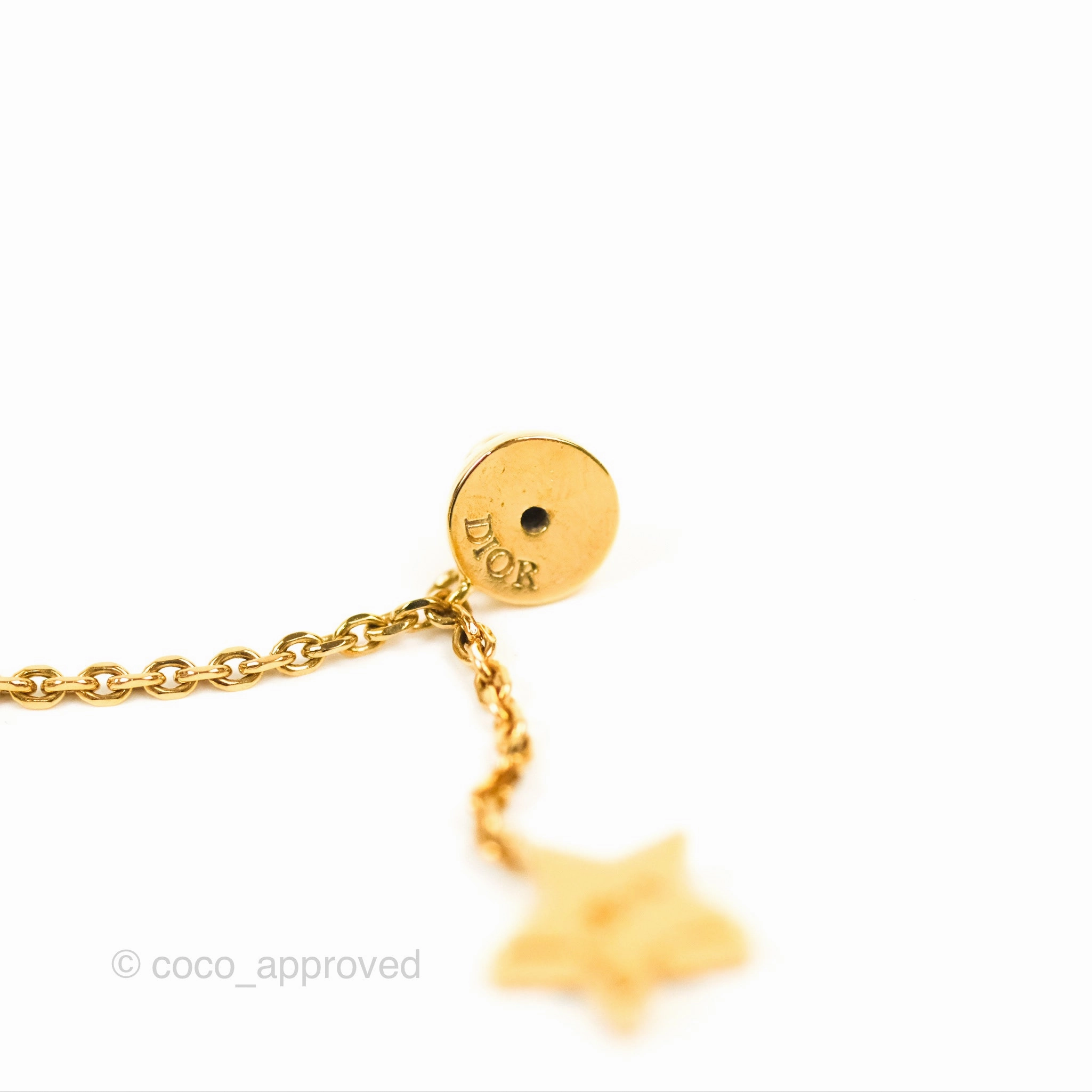 Christian Dior CD Crystal Star Chain Drop Earrings Gold Tone