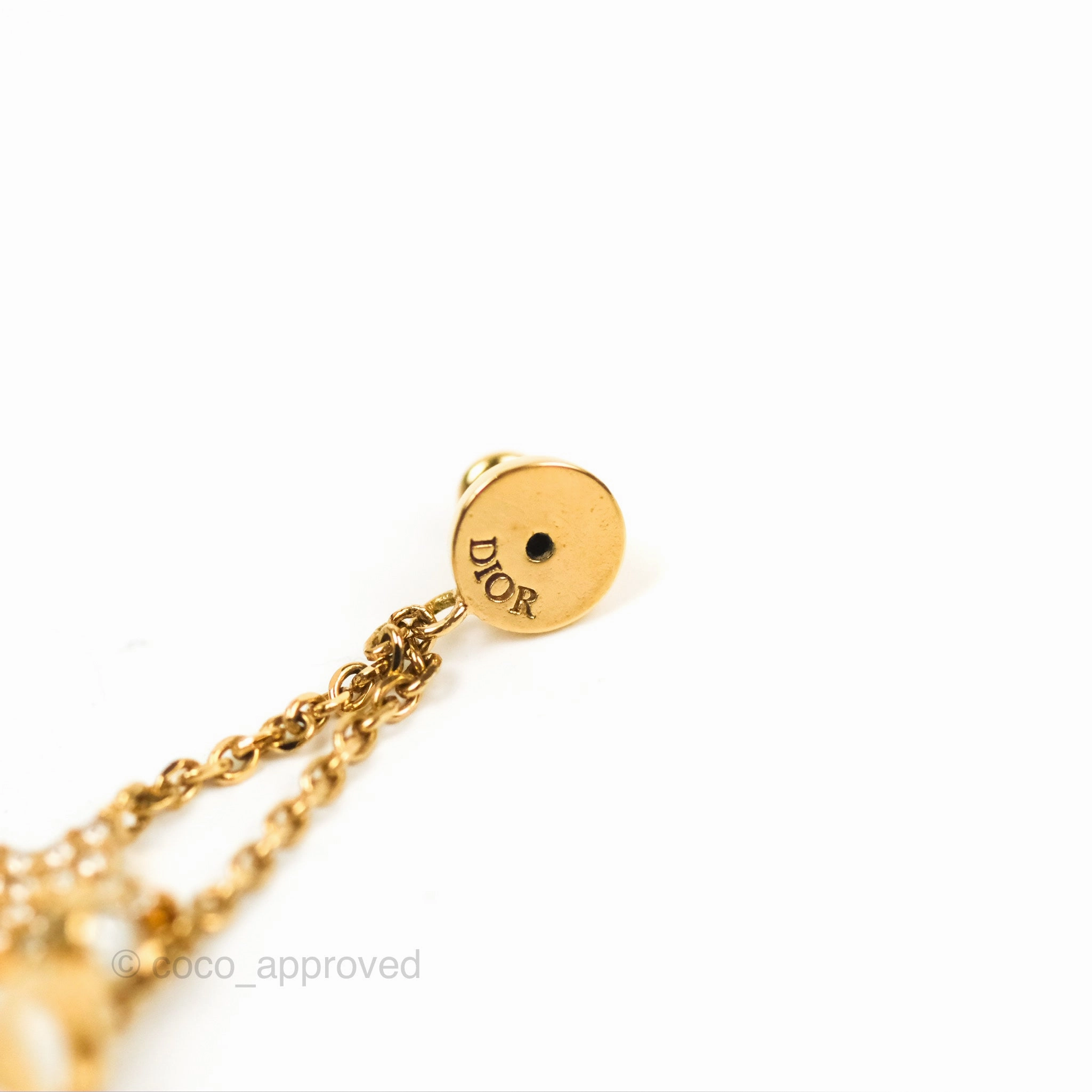 Christian Dior CD Crystal Star Chain Drop Earrings Gold Tone