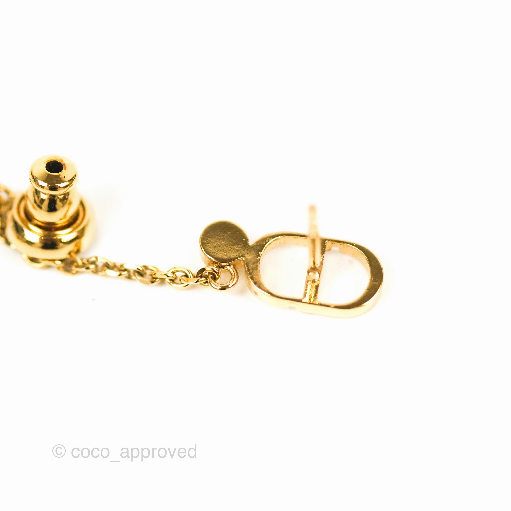 Christian Dior CD Crystal Star Chain Drop Earrings Gold Tone