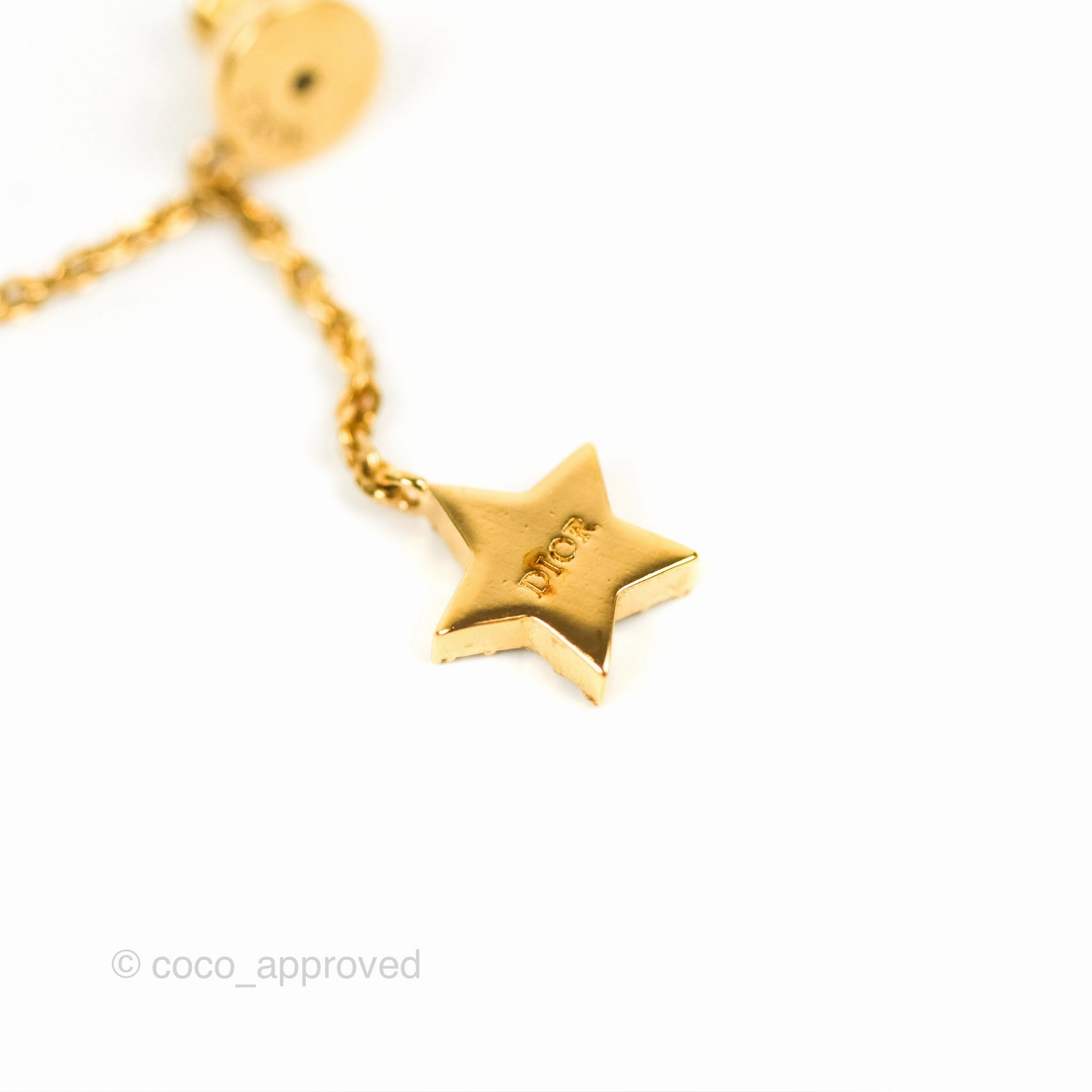Christian Dior CD Crystal Star Chain Drop Earrings Gold Tone