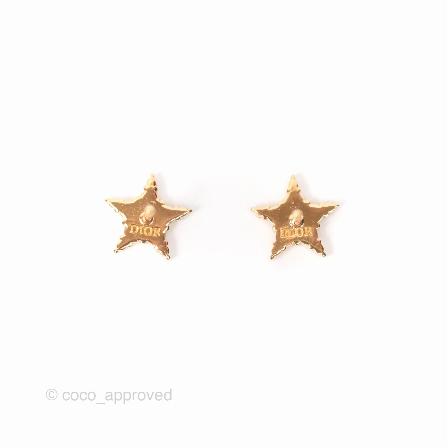 Christian Dior Crystal Star Drop Clover Earrings Gold Tone