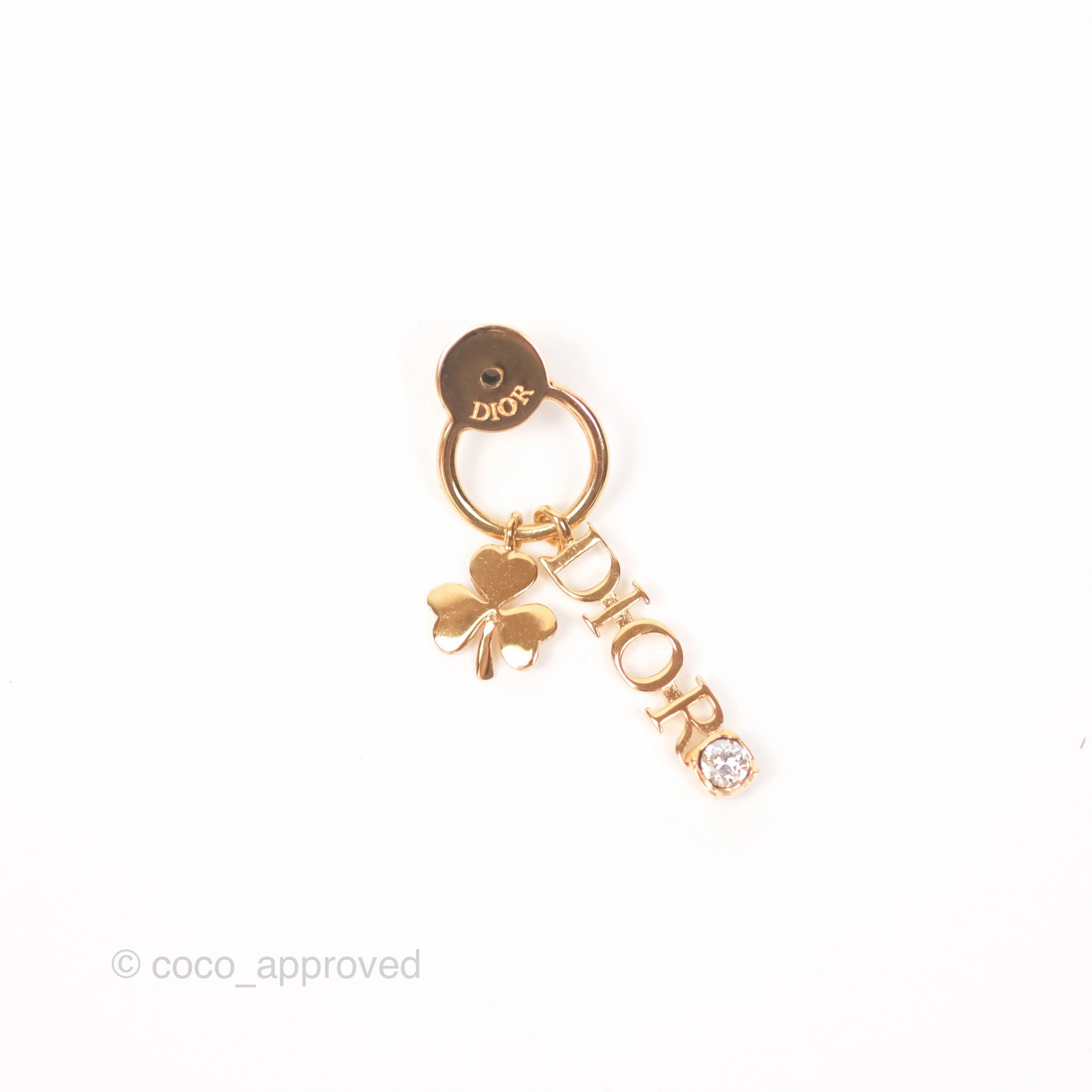 Christian Dior Crystal Star Drop Clover Earrings Gold Tone