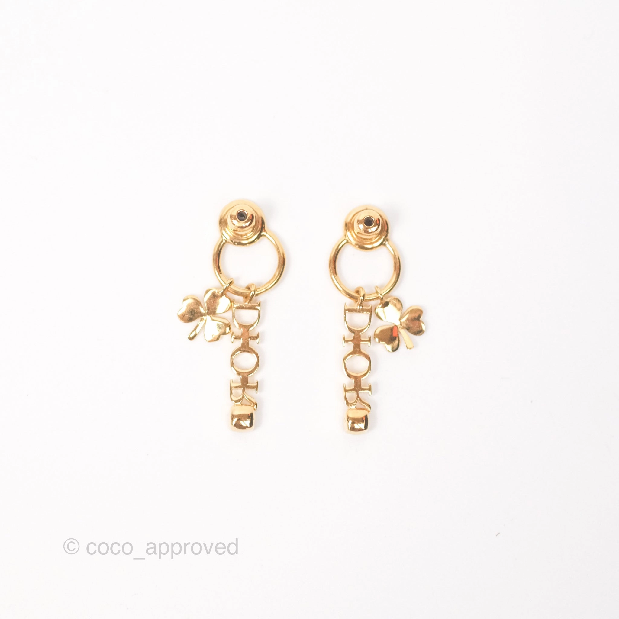 Christian Dior Crystal Star Drop Clover Earrings Gold Tone