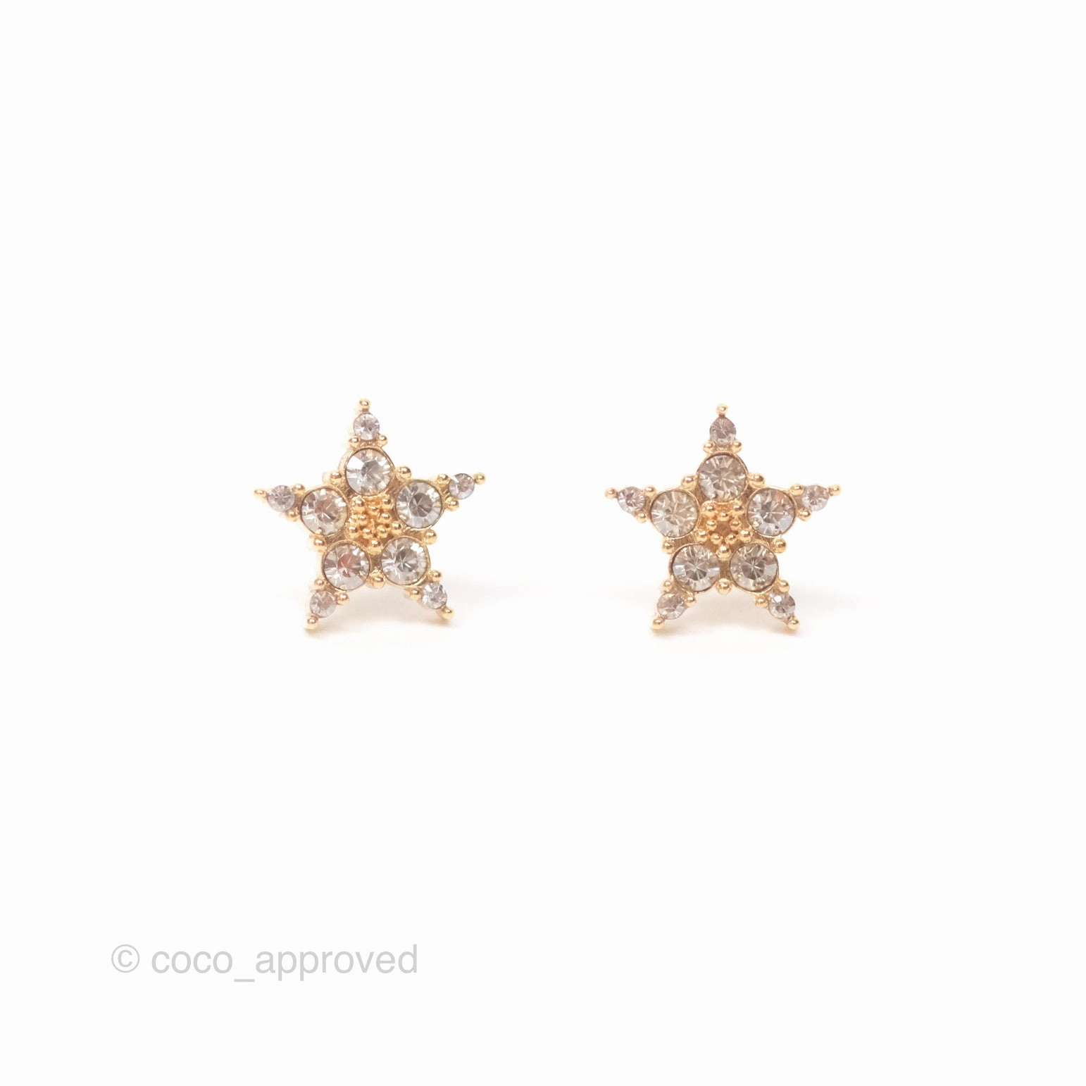 Christian Dior Crystal Star Drop Clover Earrings Gold Tone
