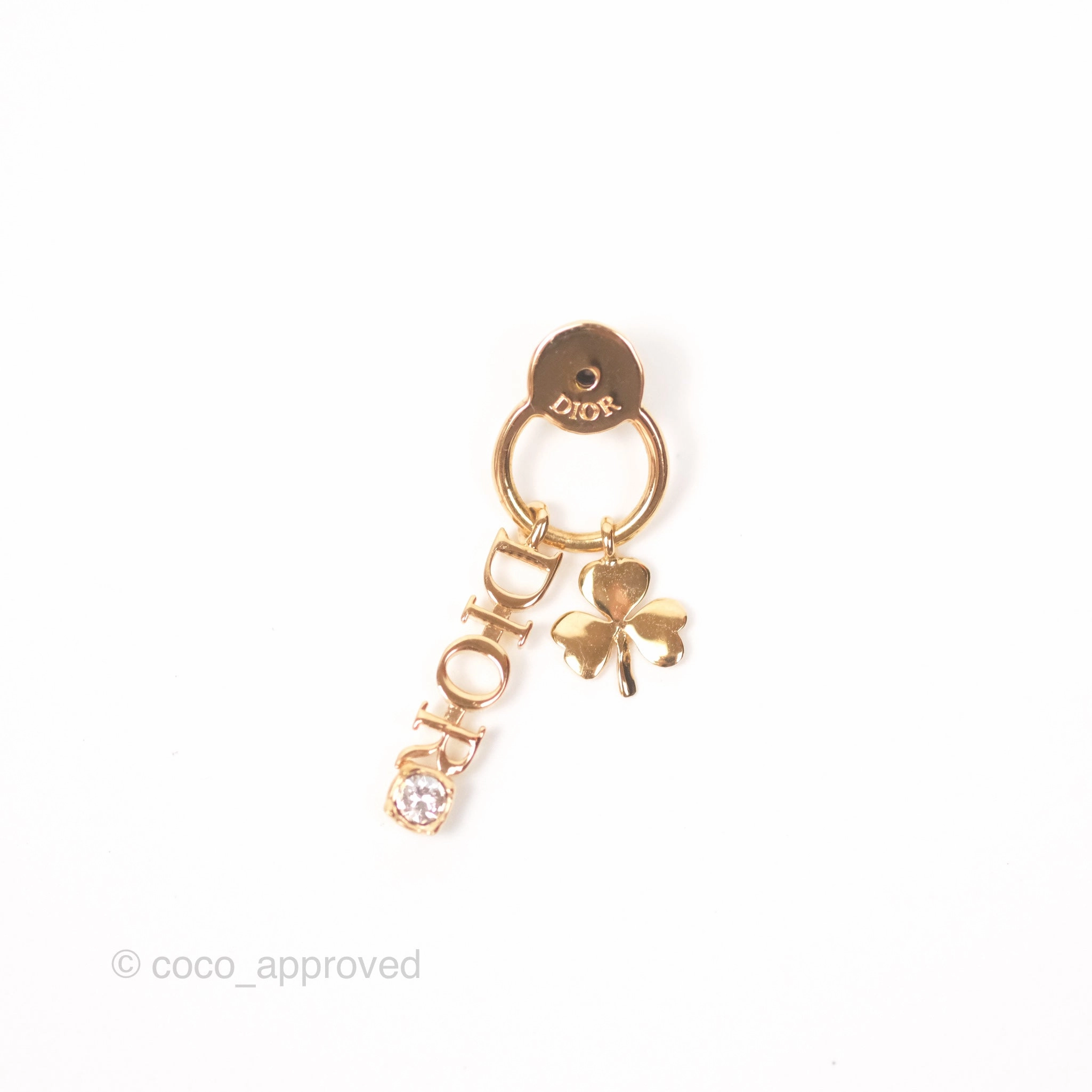 Christian Dior Crystal Star Drop Clover Earrings Gold Tone