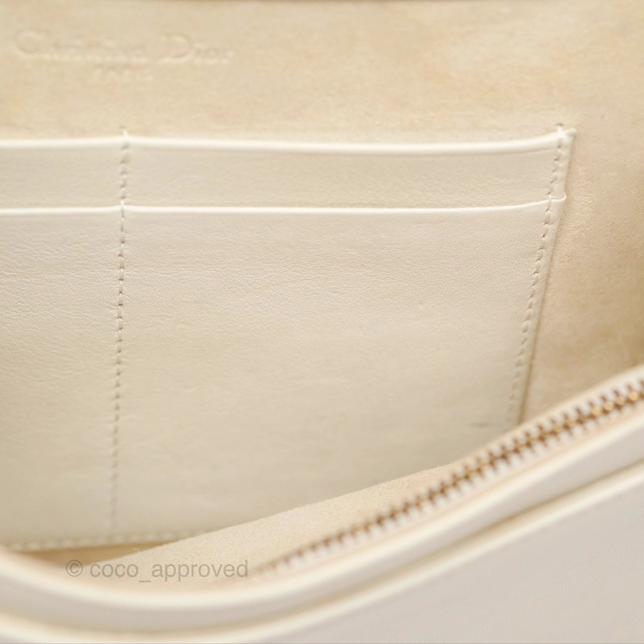Christian Dior Diorama Wallet on Chain in White Calfskin Studded Gold