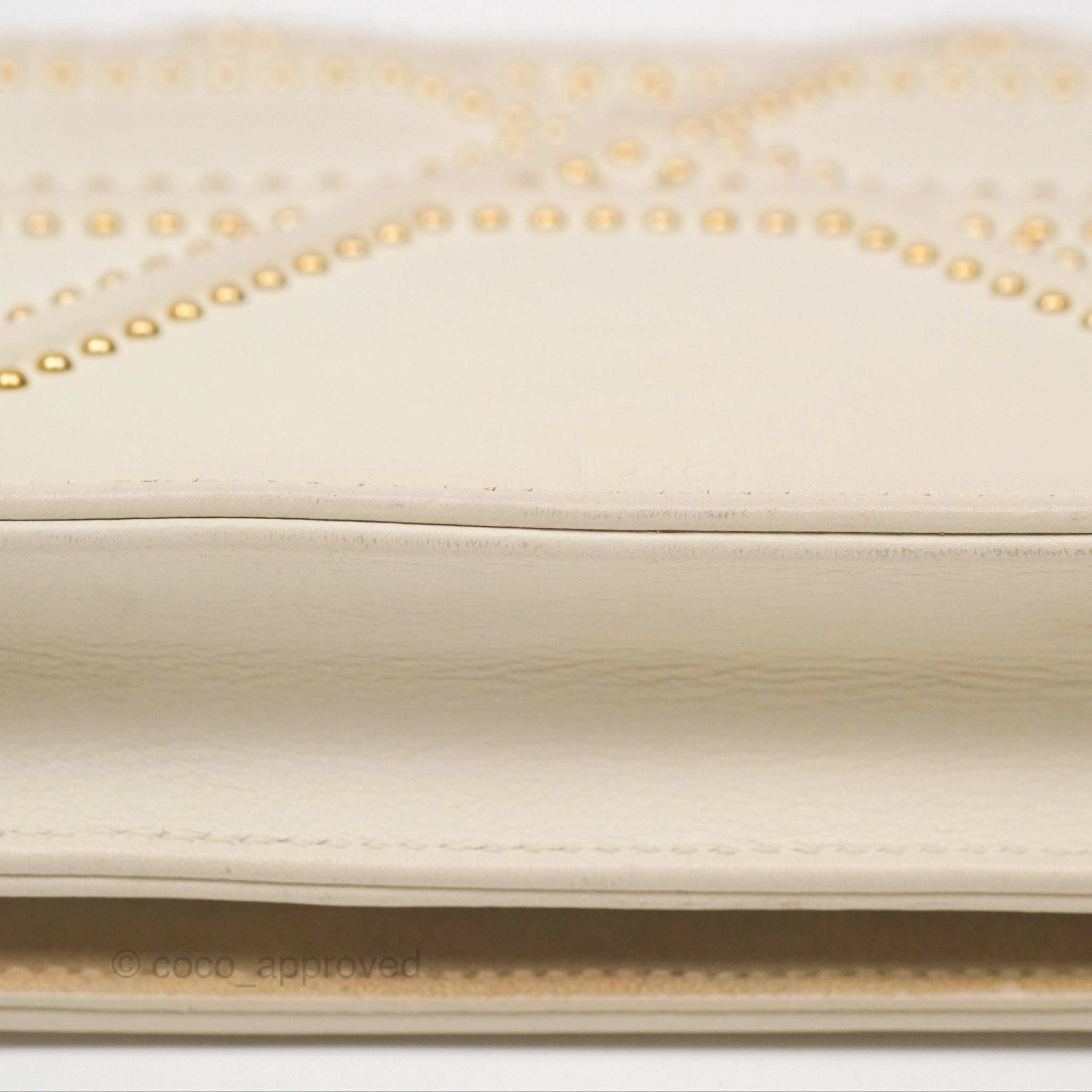 Christian Dior Diorama Wallet on Chain in White Calfskin Studded Gold