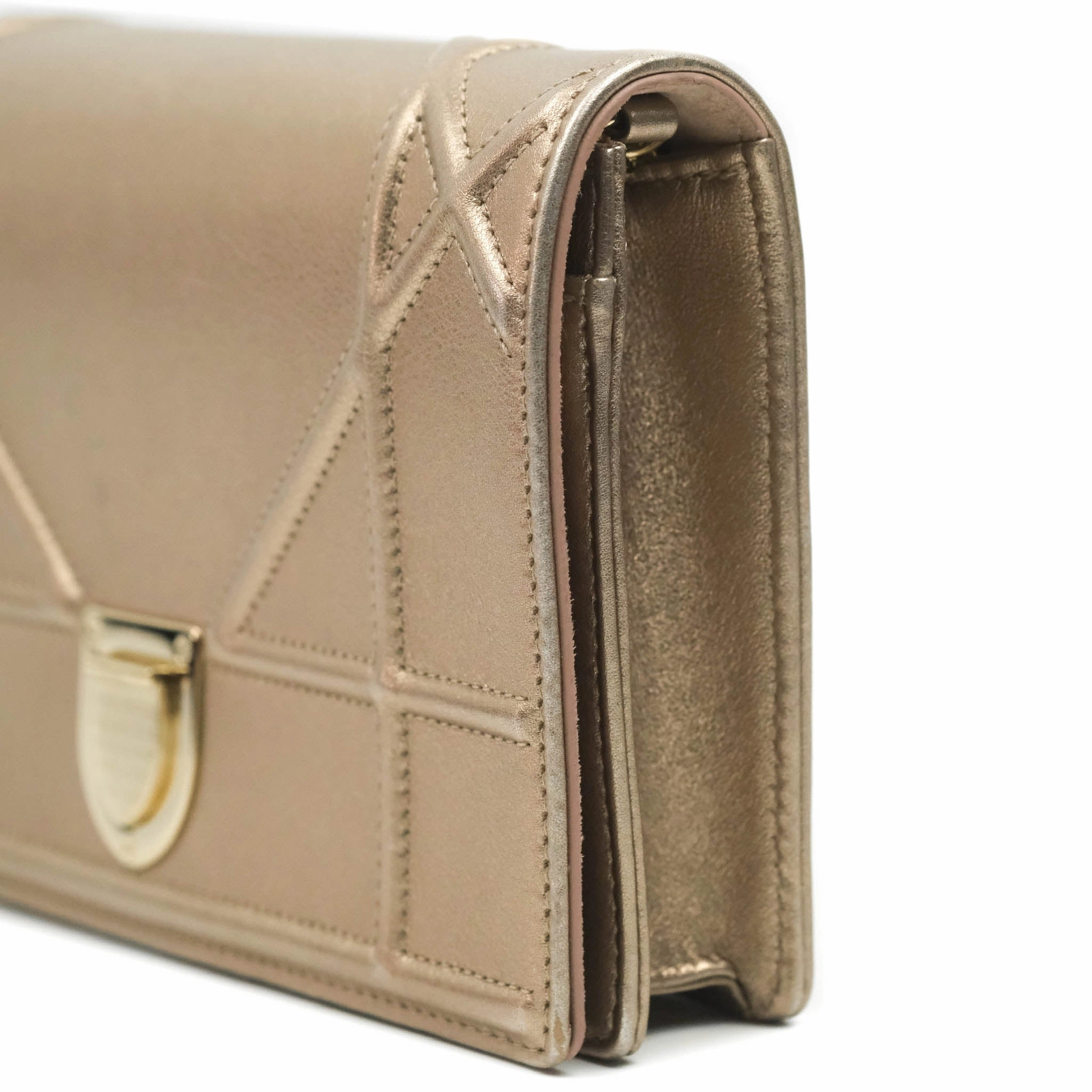 Christian Dior Diorama Wallet on Chain Metallic Rose Gold Calfskin Gold Hardware