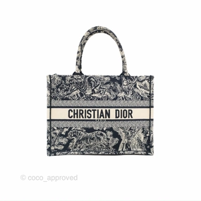 Christian Dior Embroidered Toile De Jouy Small Canvas Book Tote Navy