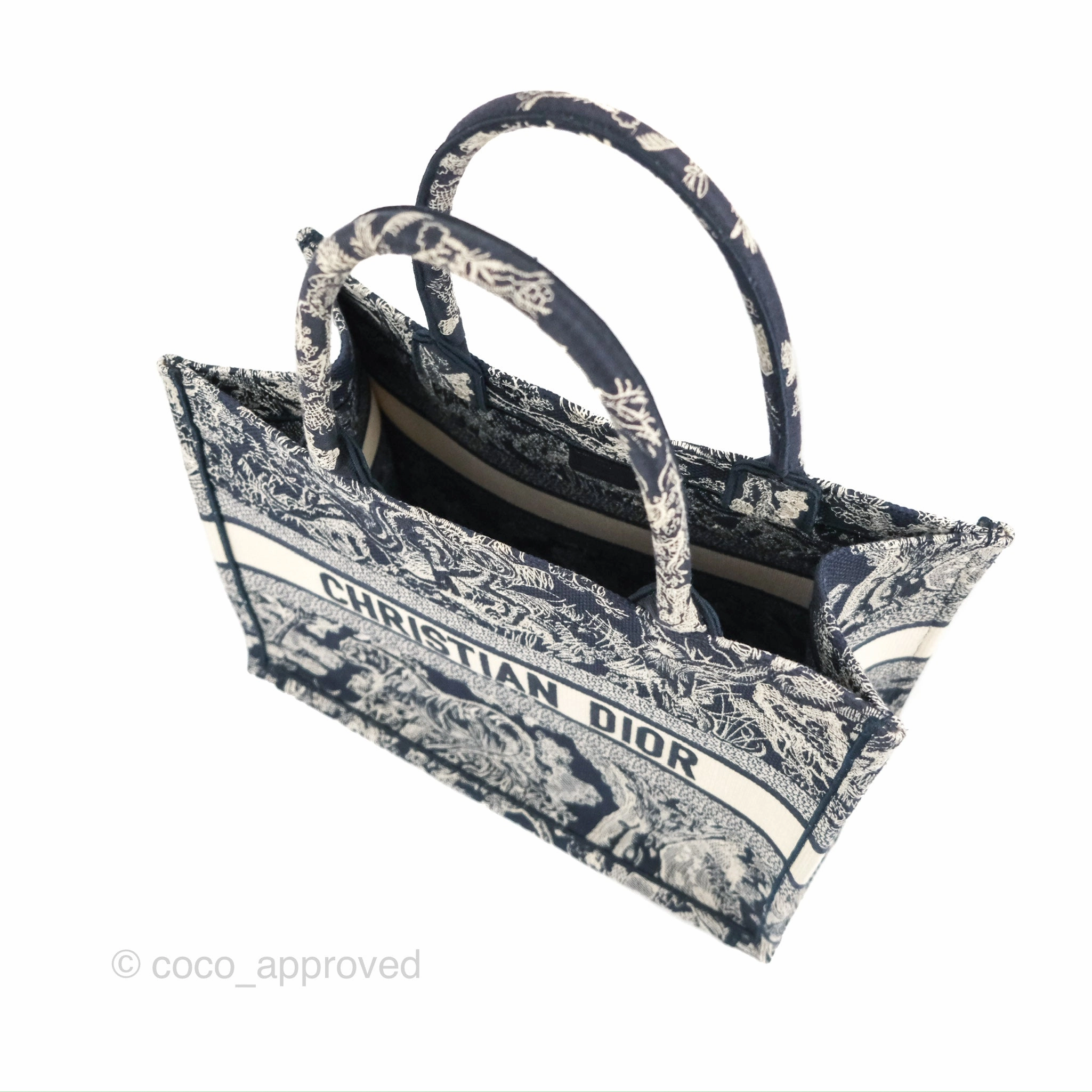 Christian Dior Embroidered Toile De Jouy Small Canvas Book Tote Navy