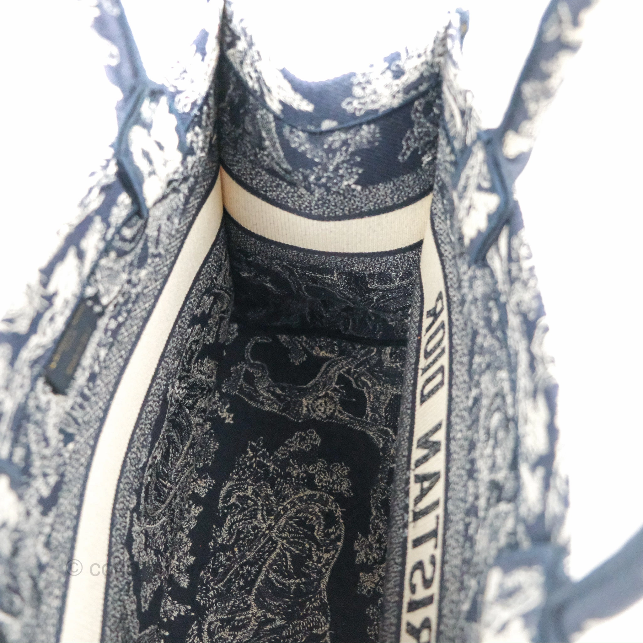 Christian Dior Embroidered Toile De Jouy Small Canvas Book Tote Navy
