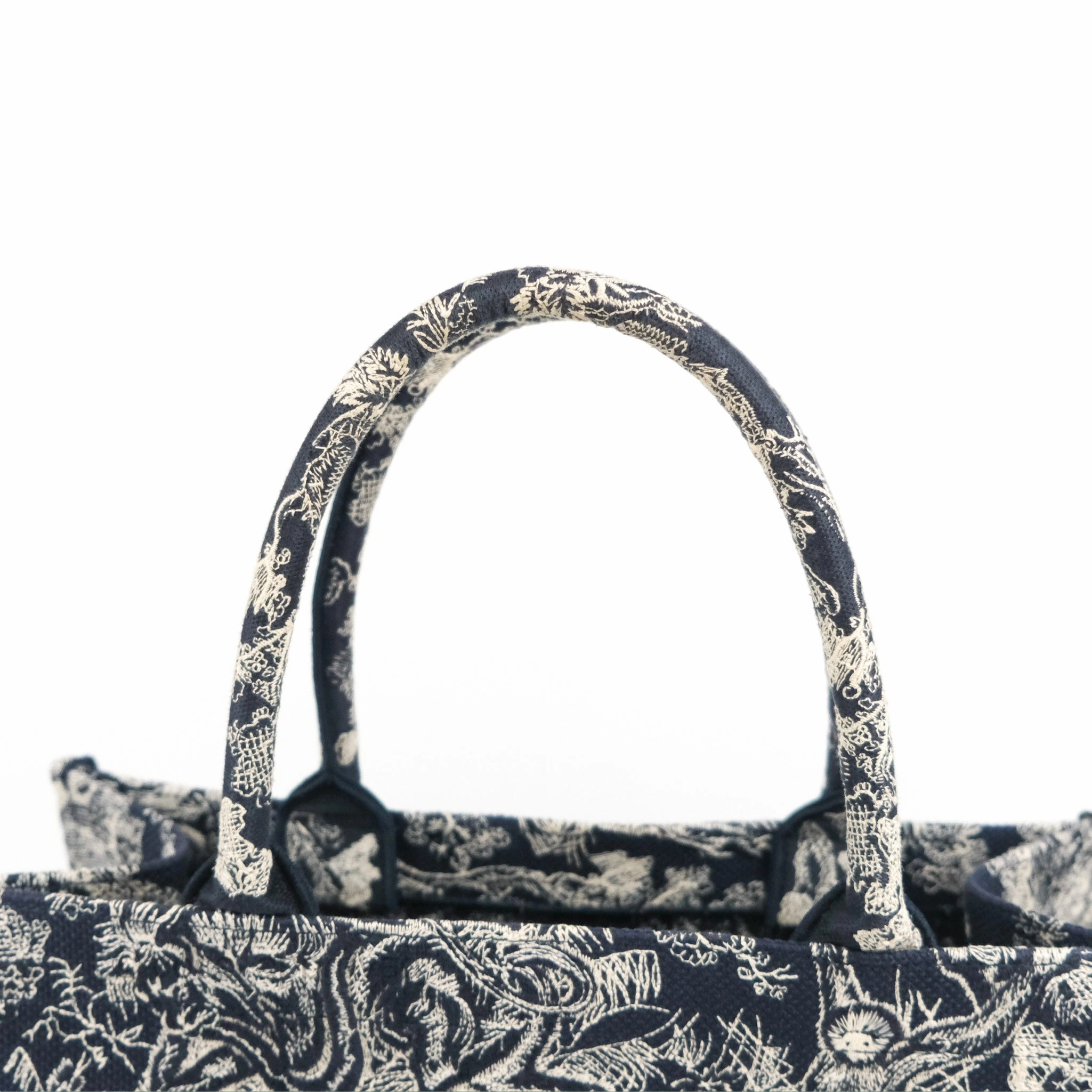 Christian Dior Embroidered Toile De Jouy Small Canvas Book Tote Navy