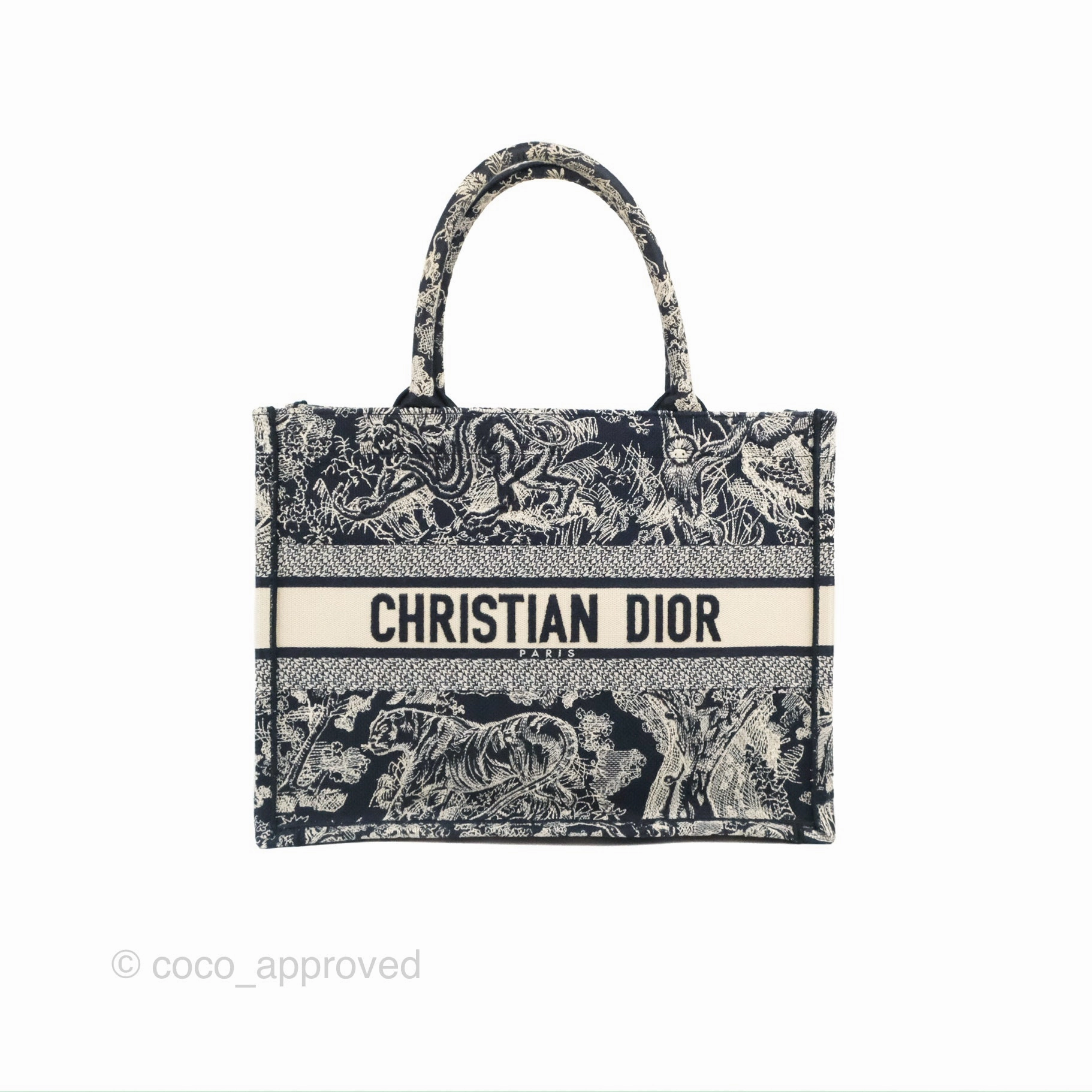 Christian Dior Embroidered Toile De Jouy Small Canvas Book Tote Navy
