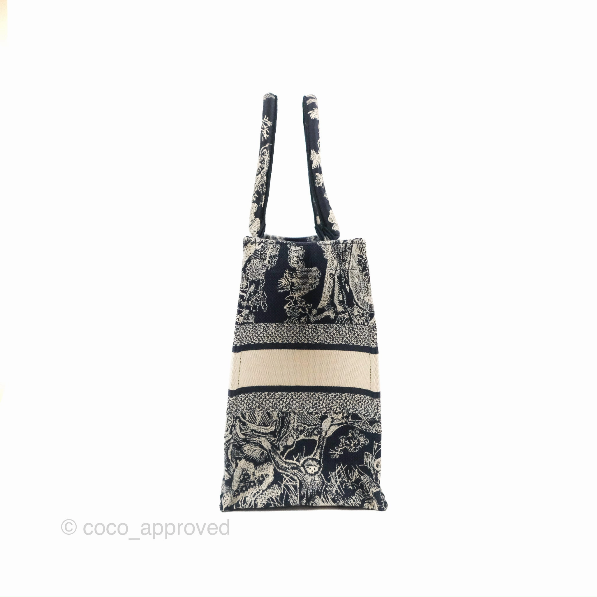 Christian Dior Embroidered Toile De Jouy Small Canvas Book Tote Navy