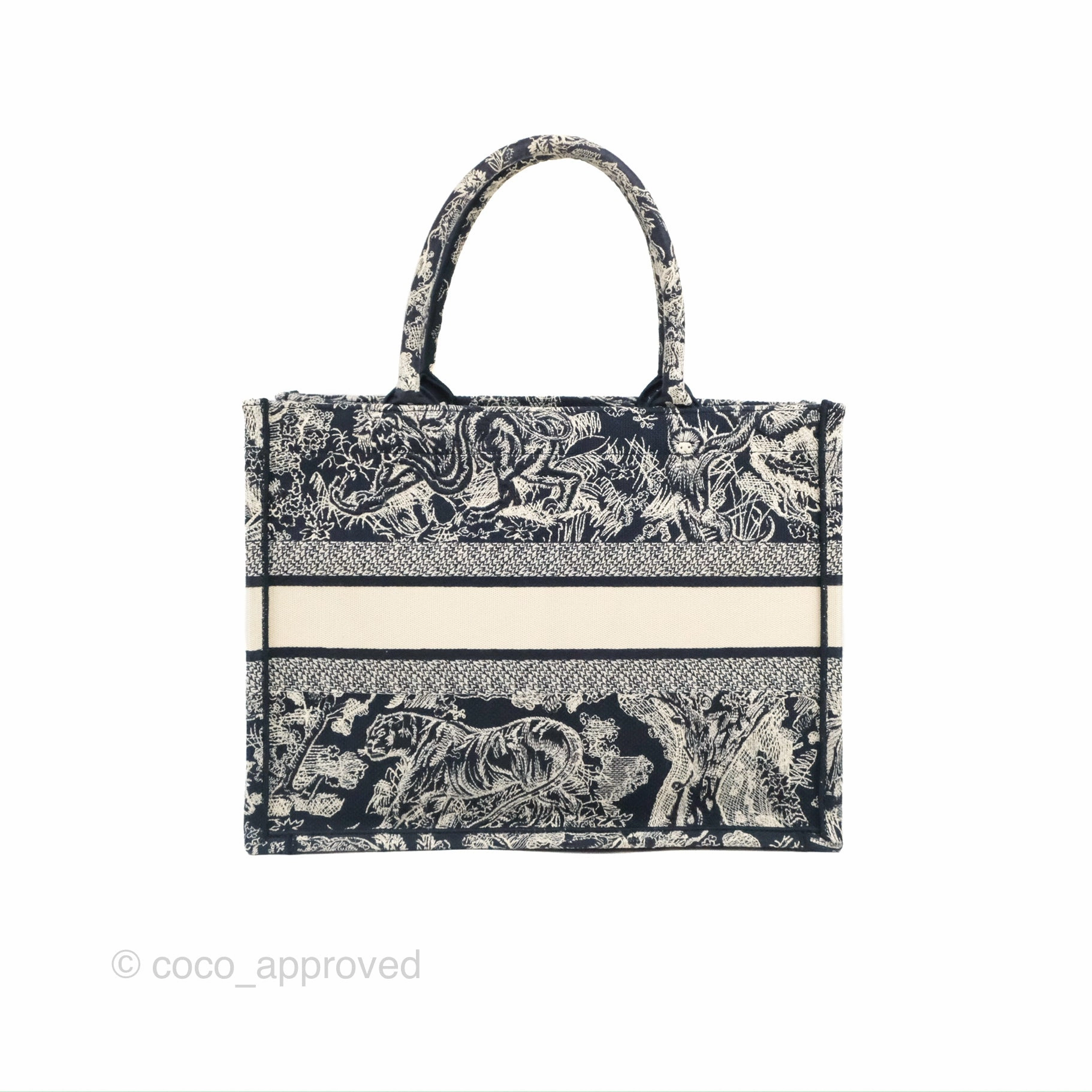 Christian Dior Embroidered Toile De Jouy Small Canvas Book Tote Navy