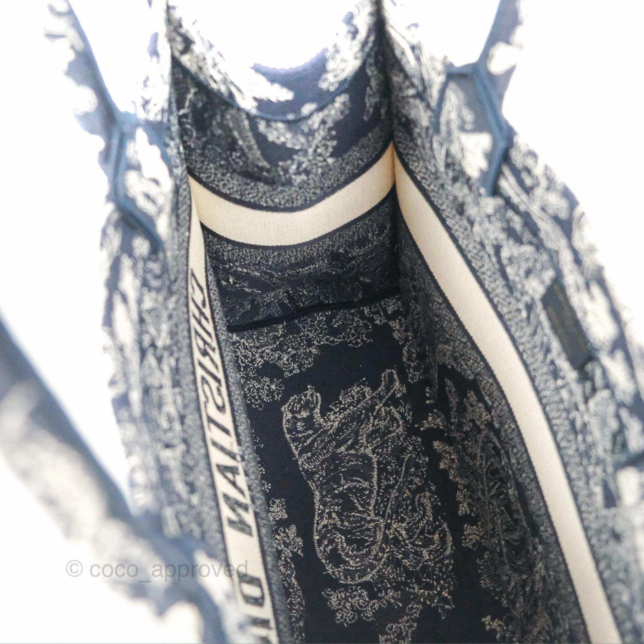 Christian Dior Embroidered Toile De Jouy Small Canvas Book Tote Navy