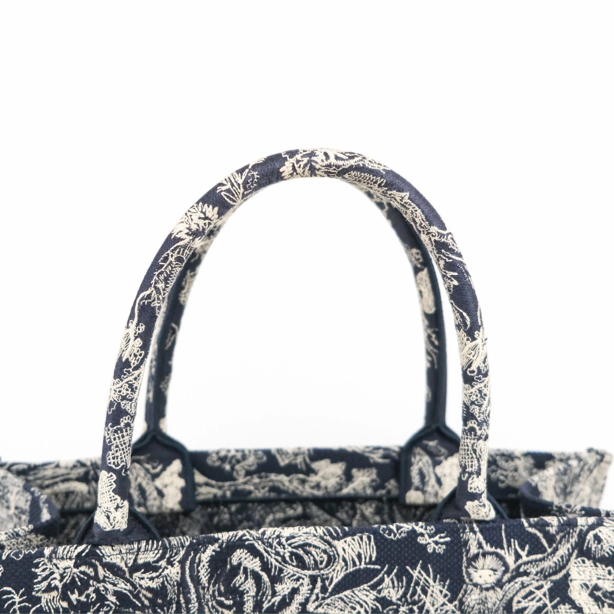 Christian Dior Embroidered Toile De Jouy Small Canvas Book Tote Navy