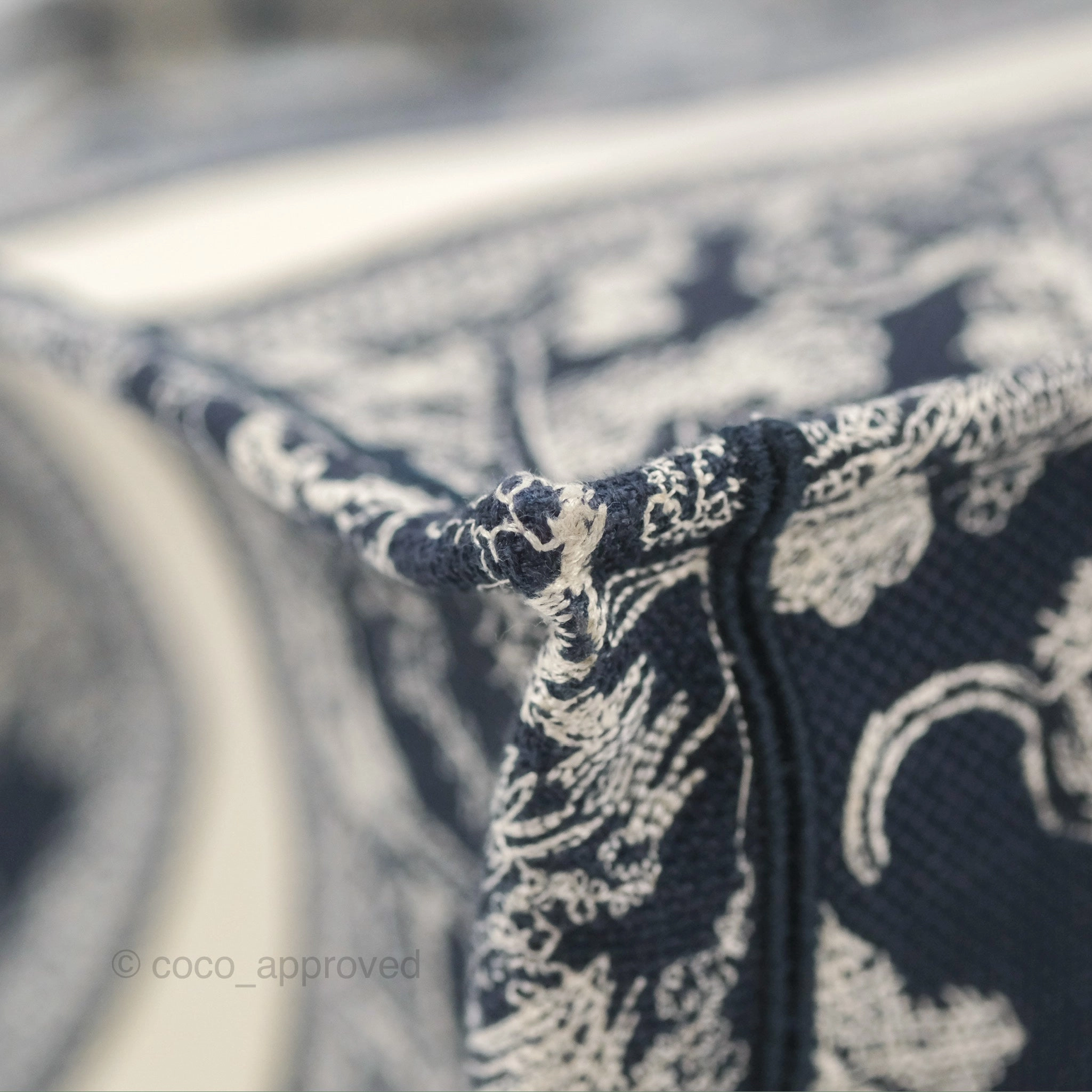 Christian Dior Embroidered Toile De Jouy Small Canvas Book Tote Navy