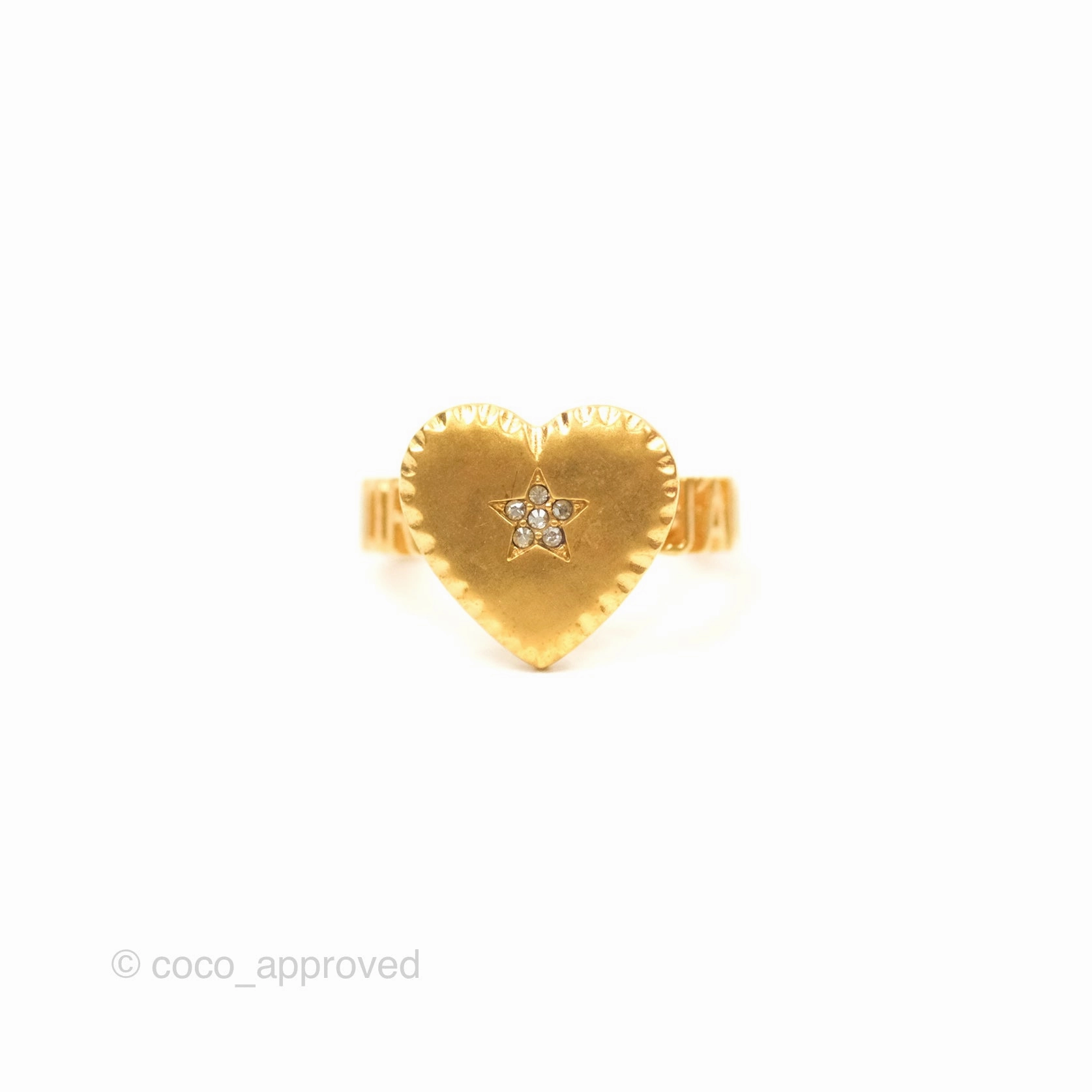 Christian Dior J'adior Crystal Star Heart Ring Matte Gold Tone Size M
